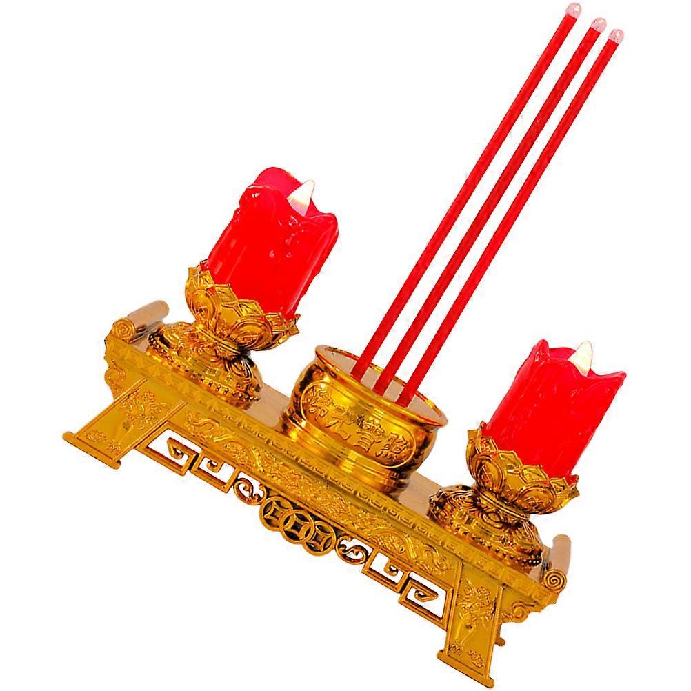 2Pcs Red Retro Candle Light Designed For Buddhism Worship And Home Decoration With Unique Candlestick Shape