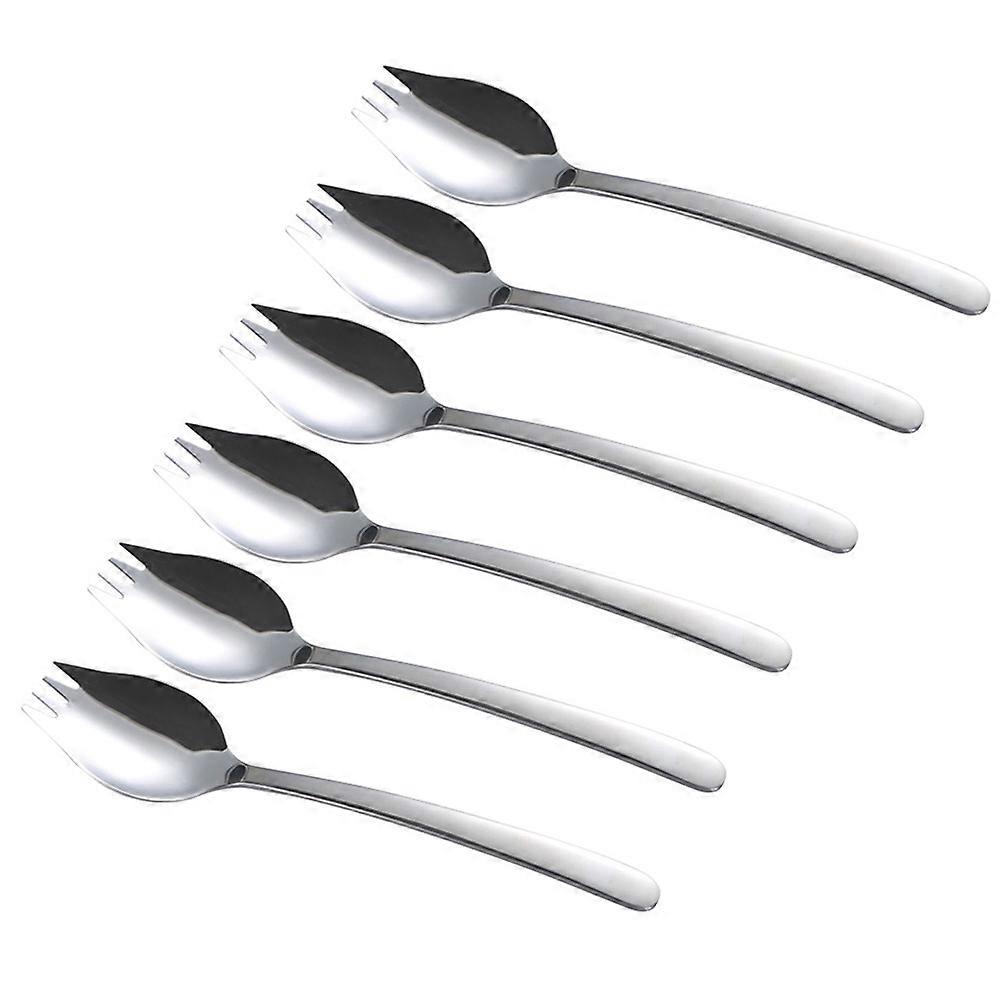 Multifunction Fork Spoon Dual Purpose for Eating 6Pcs Stainless Steel Silver