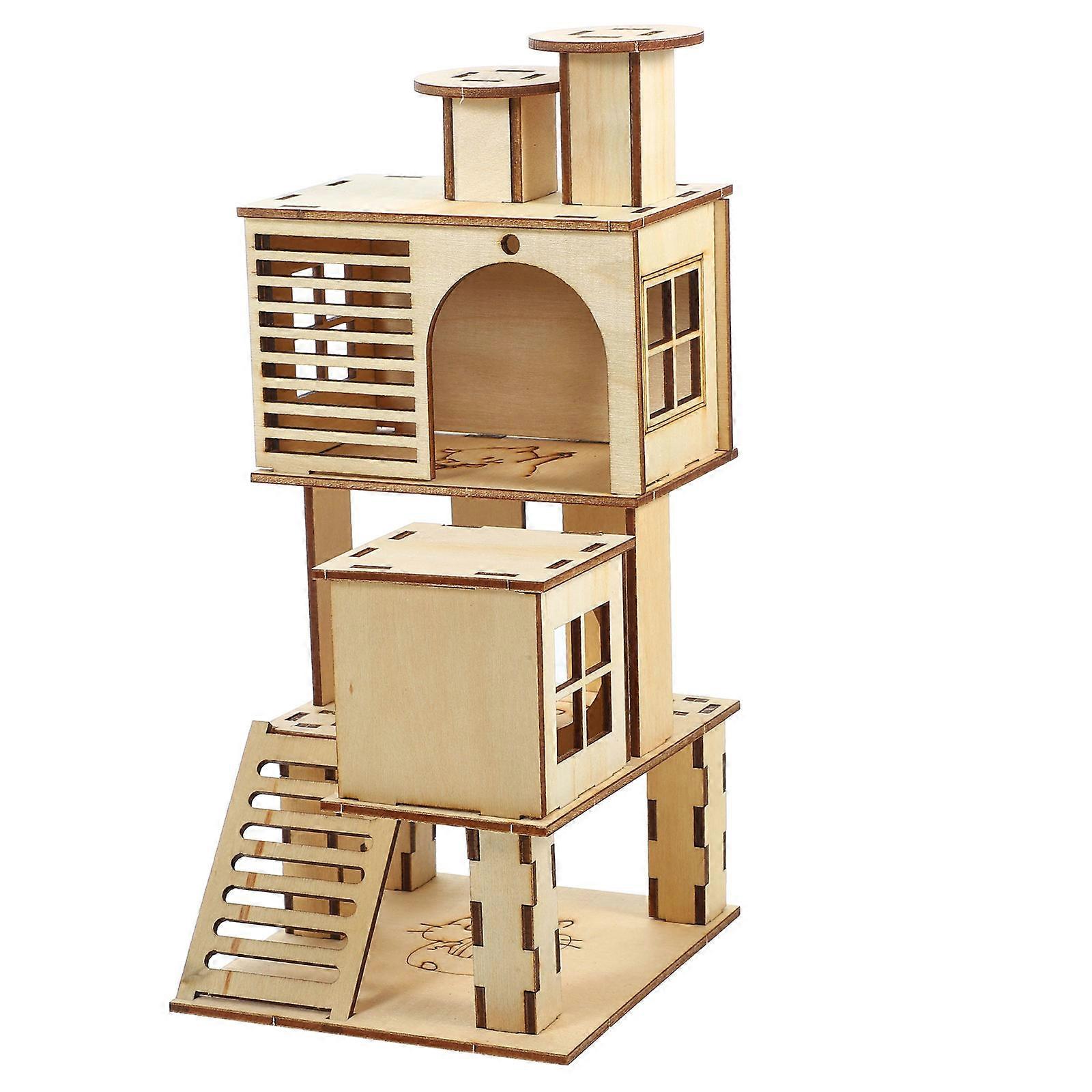 Hamster Platform Wooden Ladder House for Pet Exercise 2Pcs
