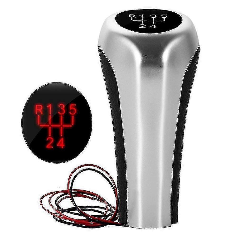 5 Speed Gear Shift Knob W/led Red Backlight Leather