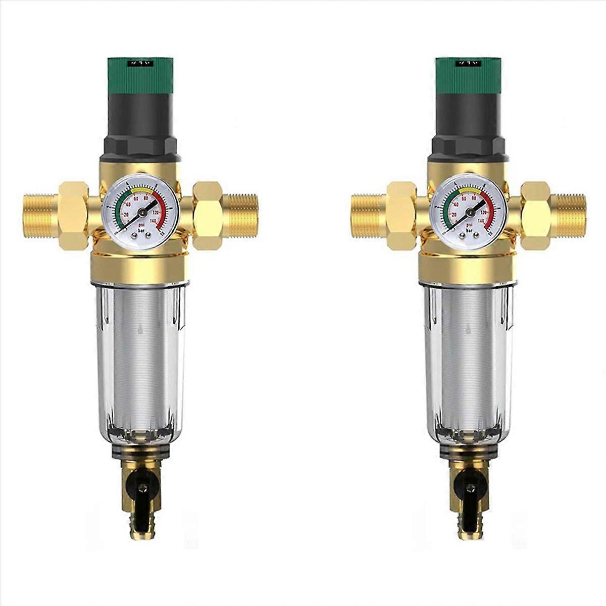 2X Backwash Filter with Pressure Regulator and Pressure Gauge, 3/4 Inch House Connection, Reusable P