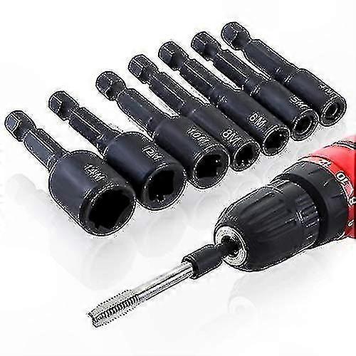 7-Piece Tap Socket Adapter Set, M4-M14, 1/4" Hex Shank, Compatible with Electric Drills for Machine Tapping and Threading
