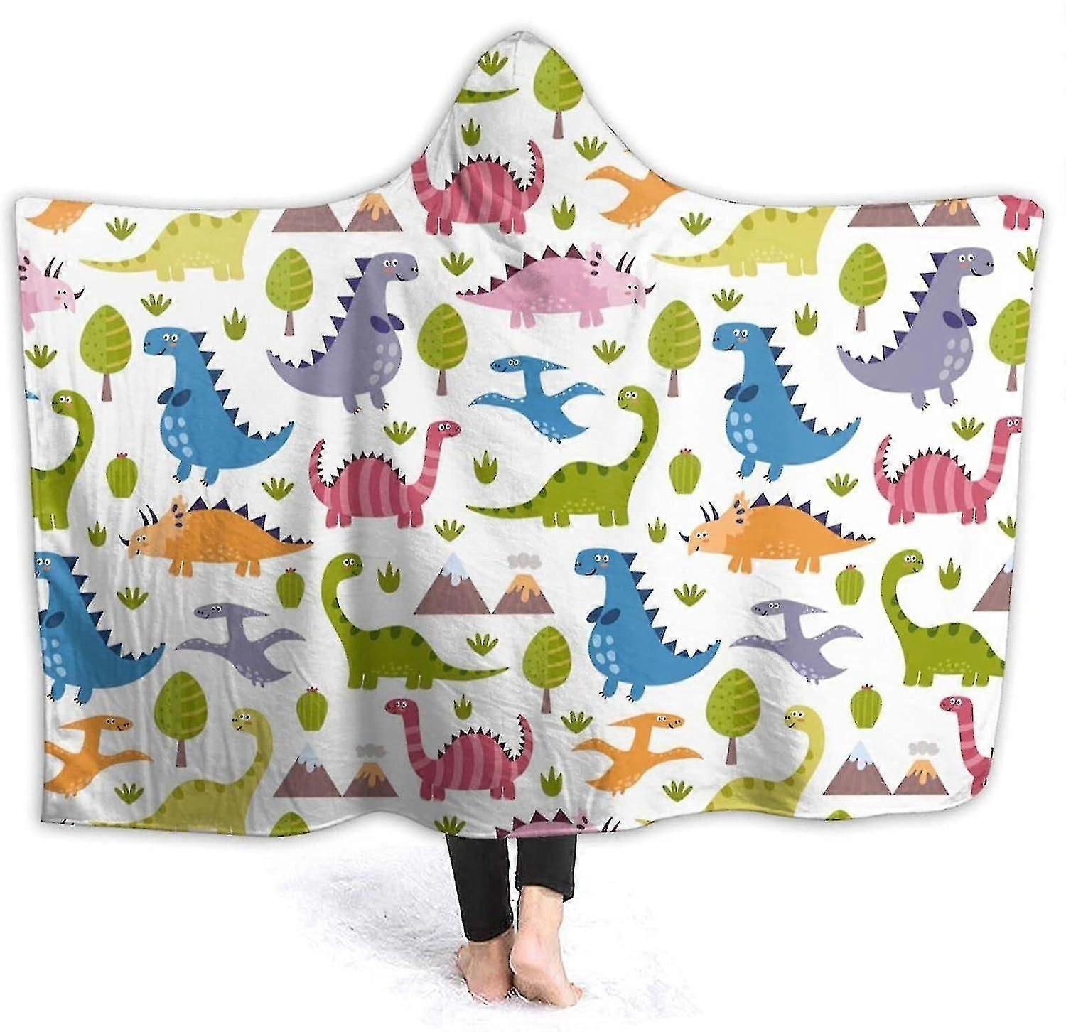 Cobertor com capuz de dinossauro colorido, cobertor macio de pelúcia, cobertor vestível, robe com capuz quente, poncho, capa, roupão de banho, sofá, manta para dormir, roupa de cama de flanela 80