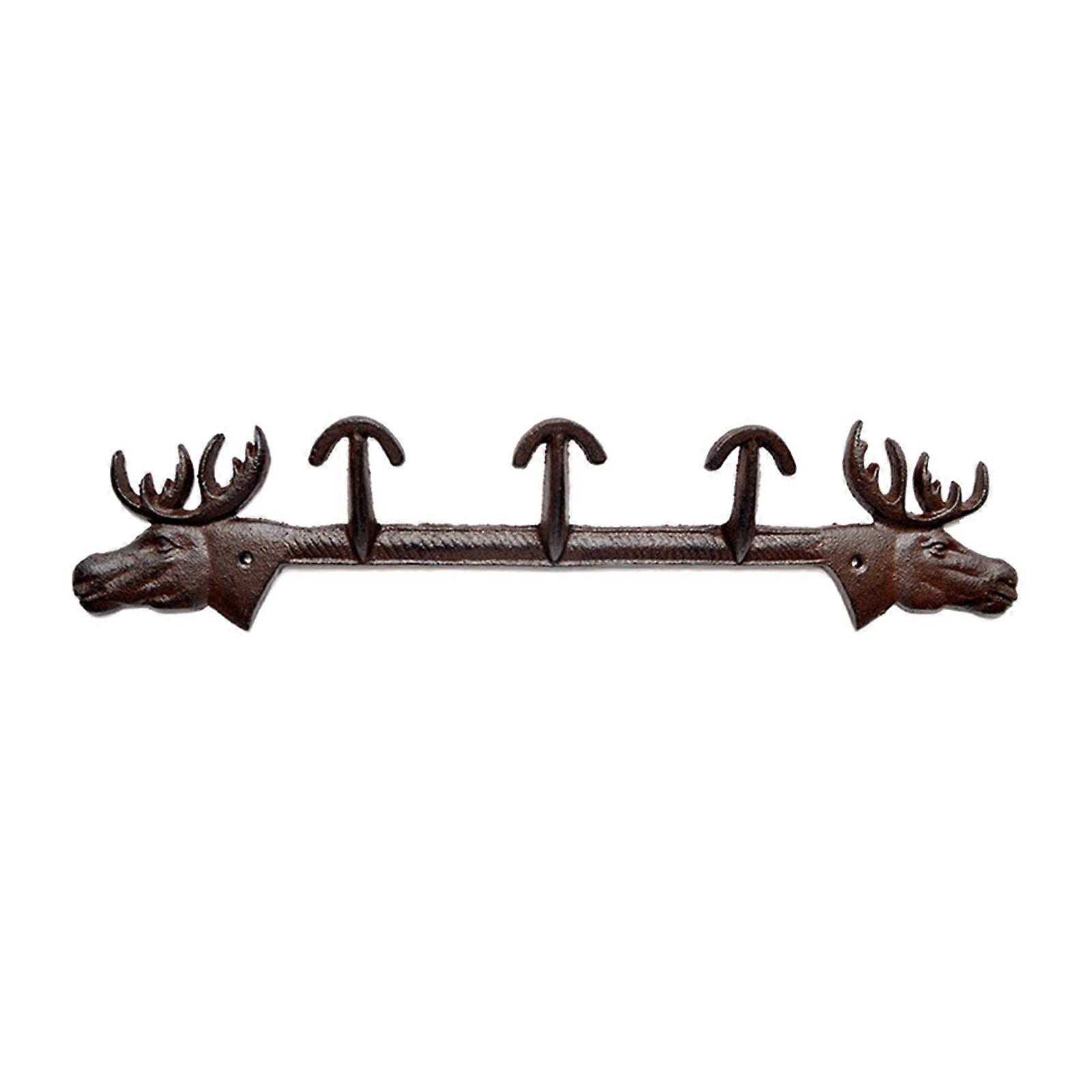 Double Elk Cast Iron Wall Hook For Keys Coat Decoration Sturdy Black Metal Home Decoration Decorative Hanger Multicolor