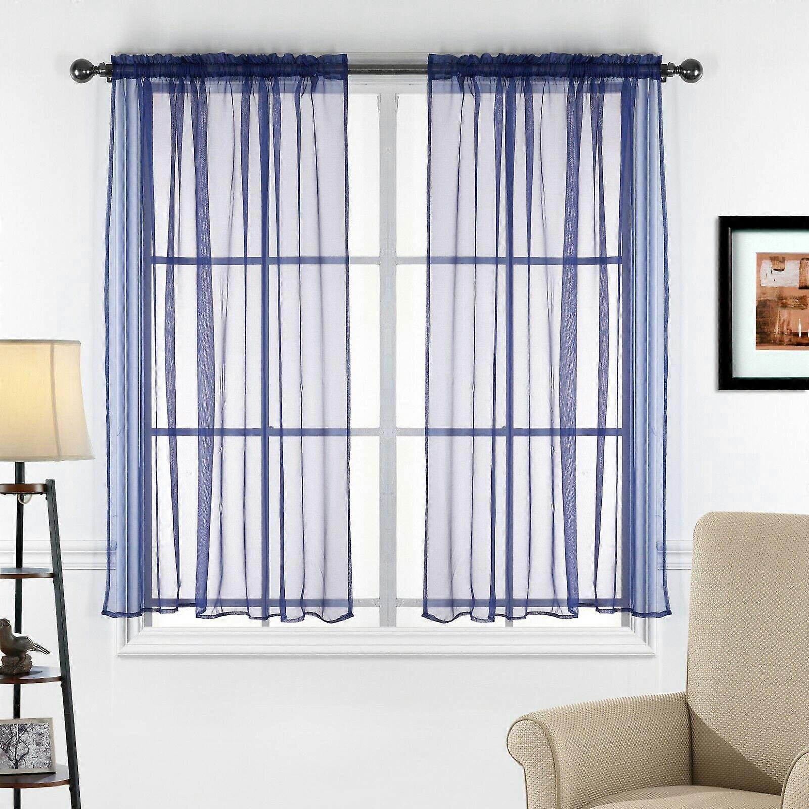 2 Piece Sheer Voile Transparent Rod Pocket Window Curtain Panel Drape Tier Set