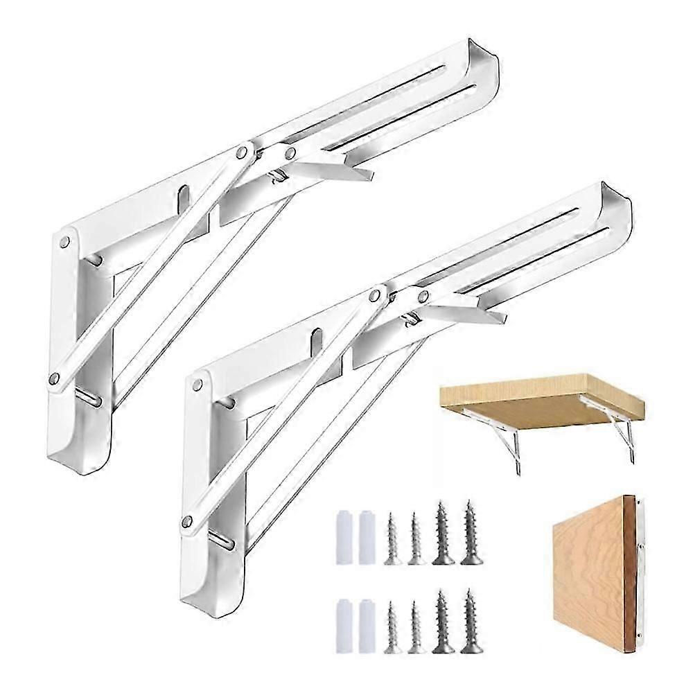 2 Pieces Folding Square, 400mm Folding Square, Stainless Steel Folding Shelf Bracket, White Shelf Bracket for Workbenches to Save Space in the Home