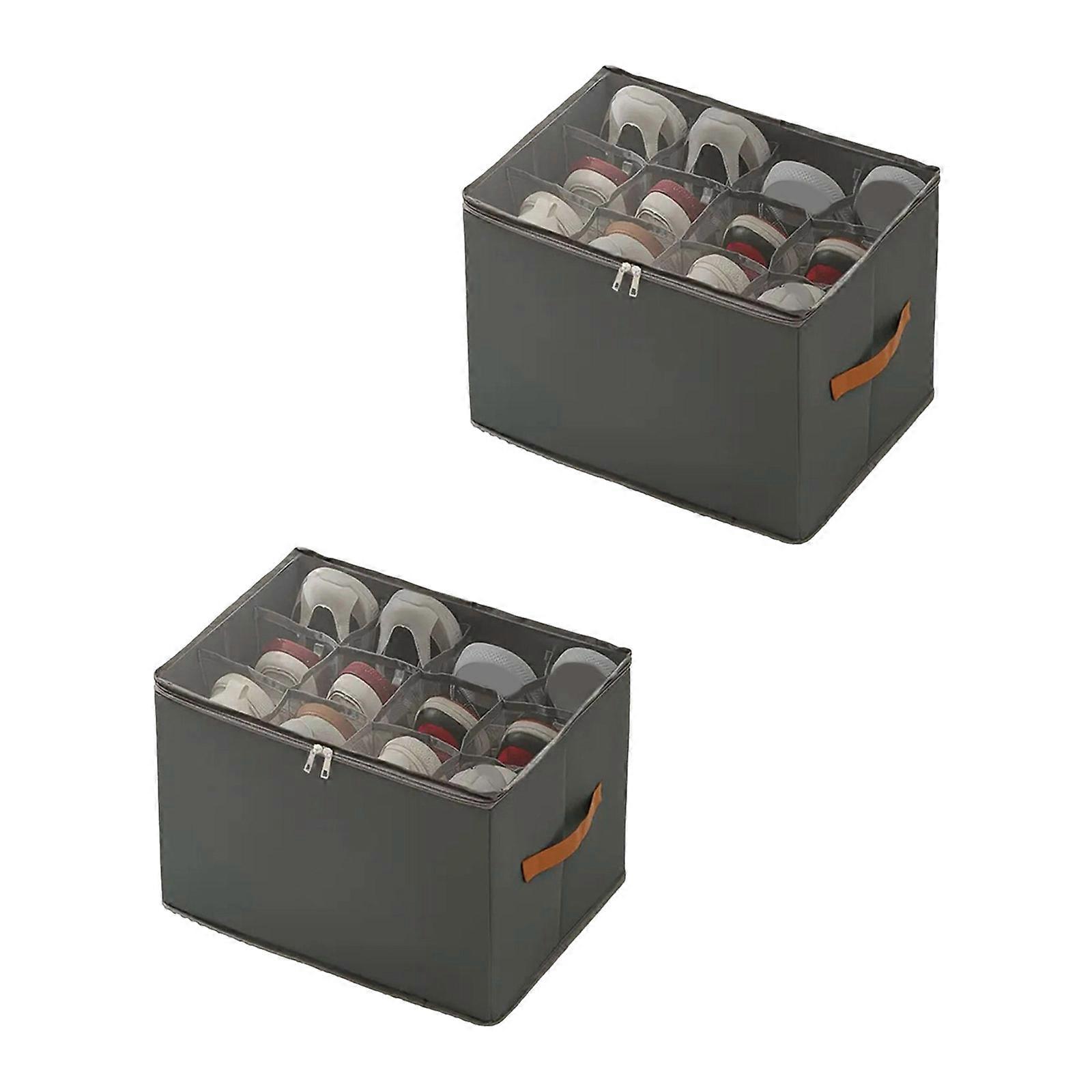 Ventilated Fabric Shoe Storage Container Reinforced Base Visible Front Panel Ideal For Busy Households  grey
