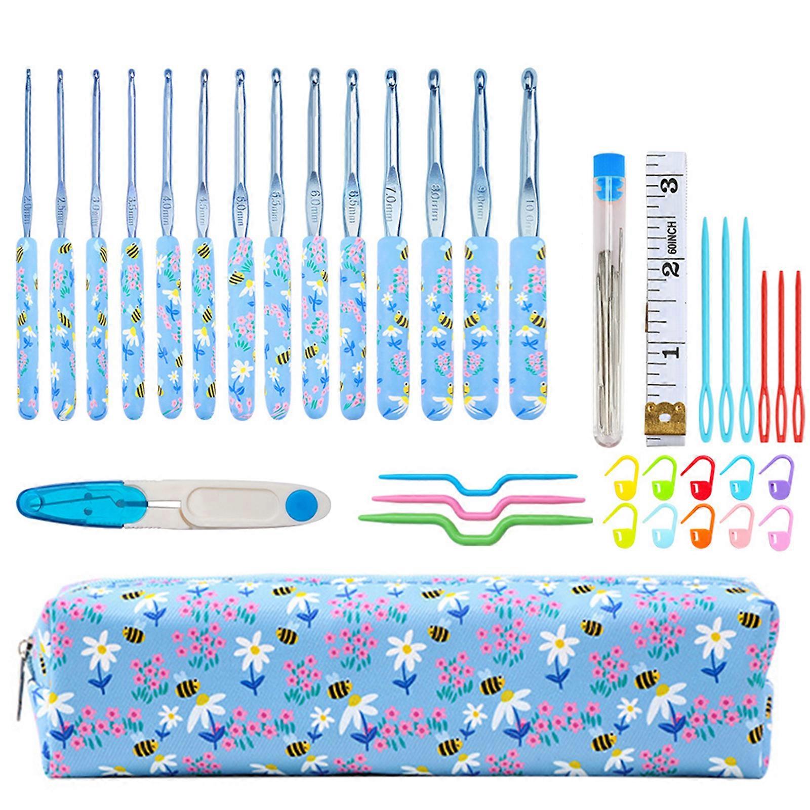 12Pcs Aluminum Crochet Hook with Soft Ergonomic Handle 2.0mm-8.0mm Includes Case And Knitting Accessories For Beginner Multicolor