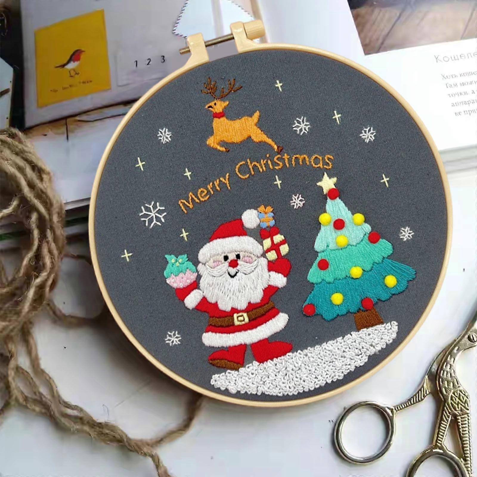 Christmas Embroidery Kit for Adults Beginners, compatible with craft lovers, includes tree, snowman, wreath patterns, cross stitch sets, starter