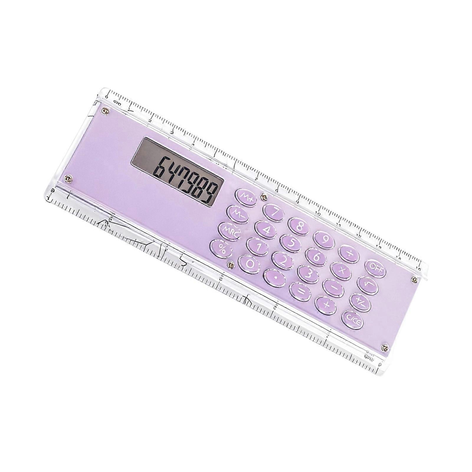 Double Side Measurement 15cm Ruler With Integrated Calculator Ergonomic For Homework Office Tasks  Purple