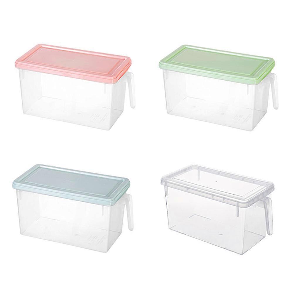 Drawer Type Refrigerator Storage Box Plastic Crisper Rectangular Food Frozen Container with Lid Handle (Transparent)