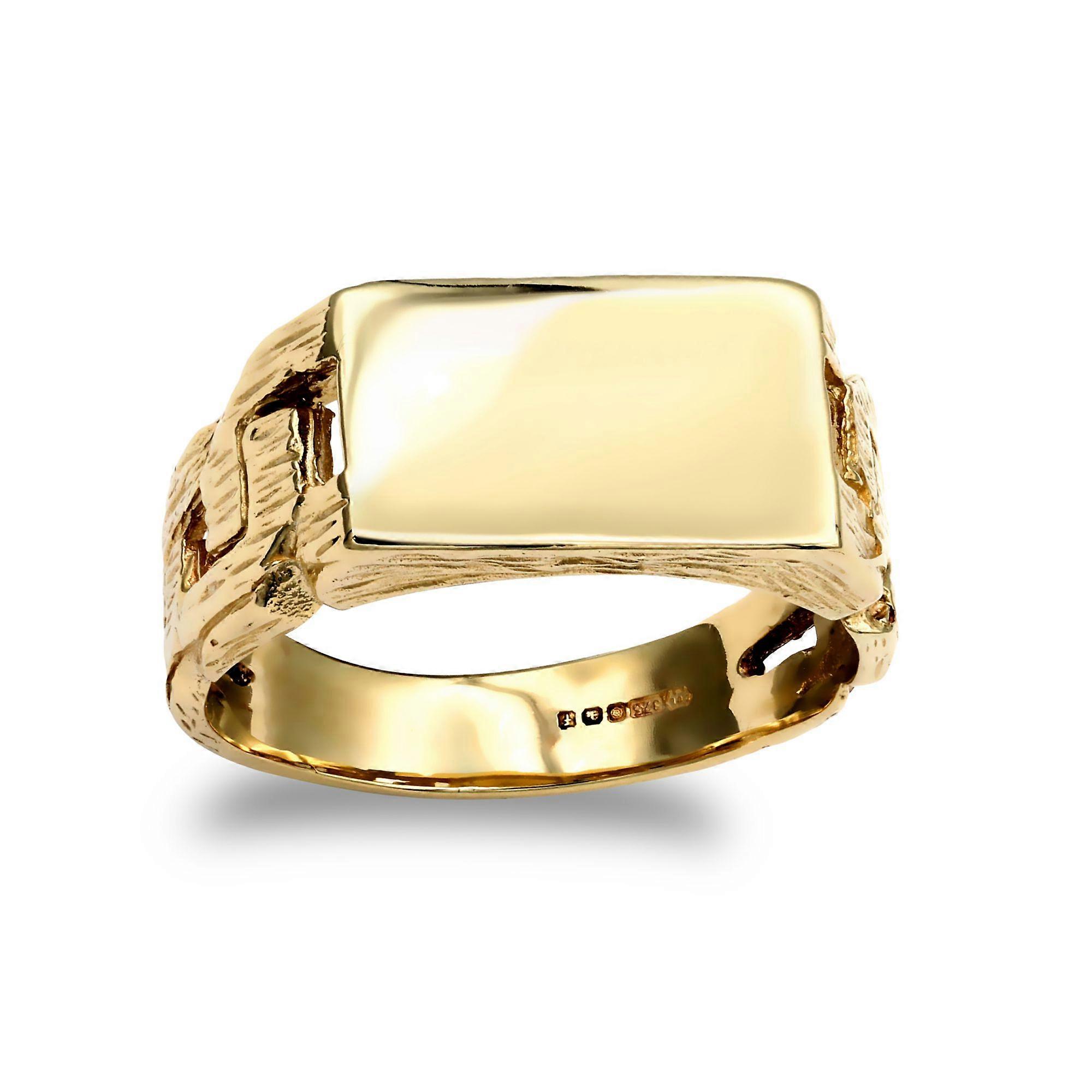Jewelco London Men's Solid 9ct Yellow Gold Curb Link Rectangular Signet Ring