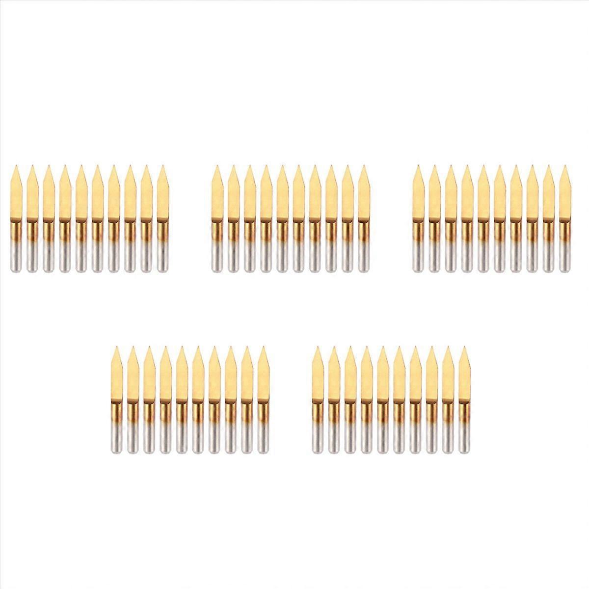 50Pcs 30 Degree 0.1mm Tip Titanium Coated Flat Bottom Carbide PCB Engraving Bits V-Shape CNC Router 