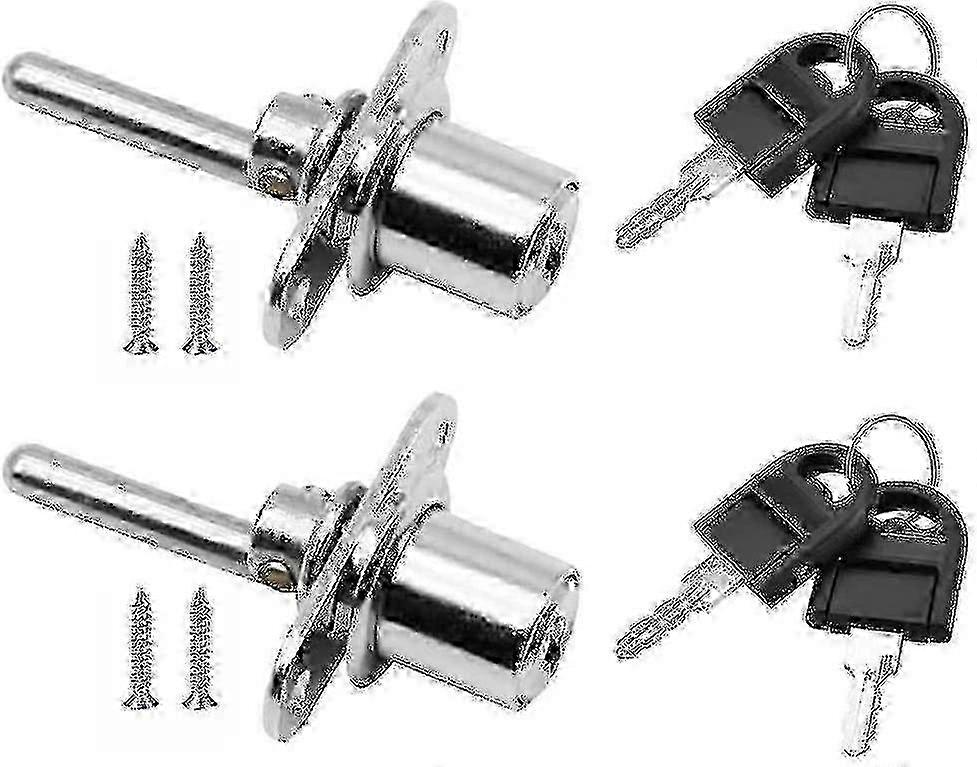 2-Piece Drawer Lock with Key for Furniture, Plunger Lock for Cabinet, Showcase & Filing Cabinets - 16mm Diameter, 61mm Length (Silver)