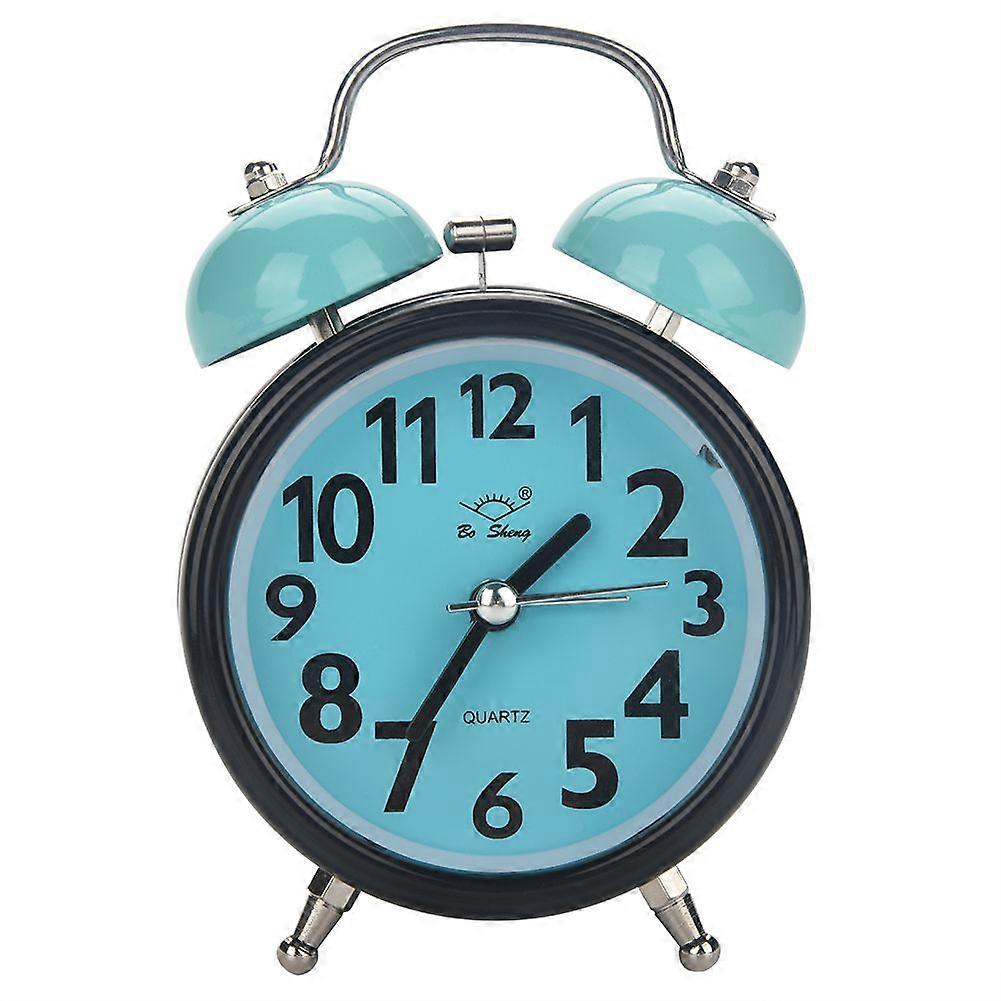 Double Bell Ultra Silent Mechanical Alarm Clock Quartz Movement Desk Table Night Watch(Blue)