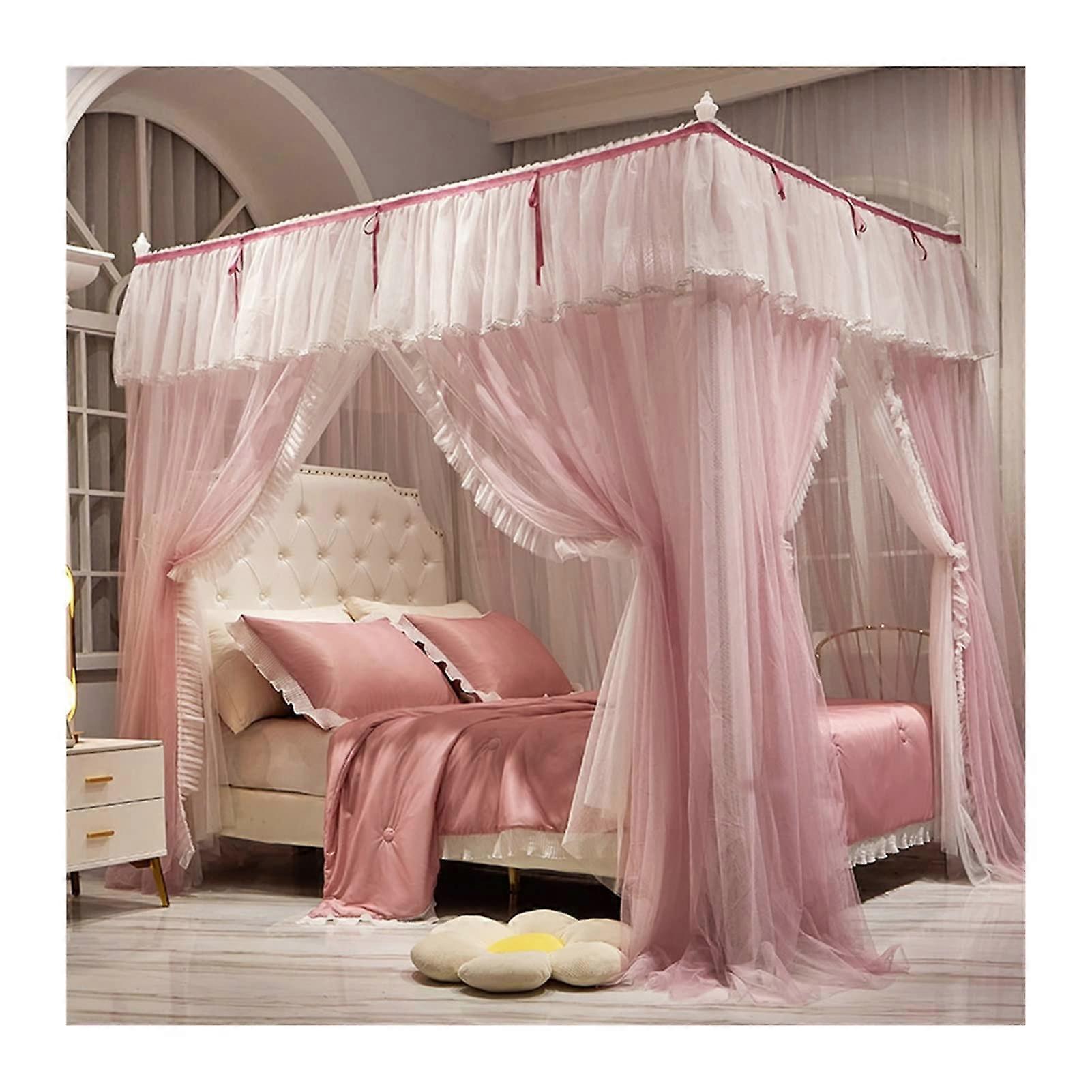 Mosquito Net Bed Canopy with Elegant Lace Design, ThreeDoor Full Enclosure, Metal Frame 200x220cm