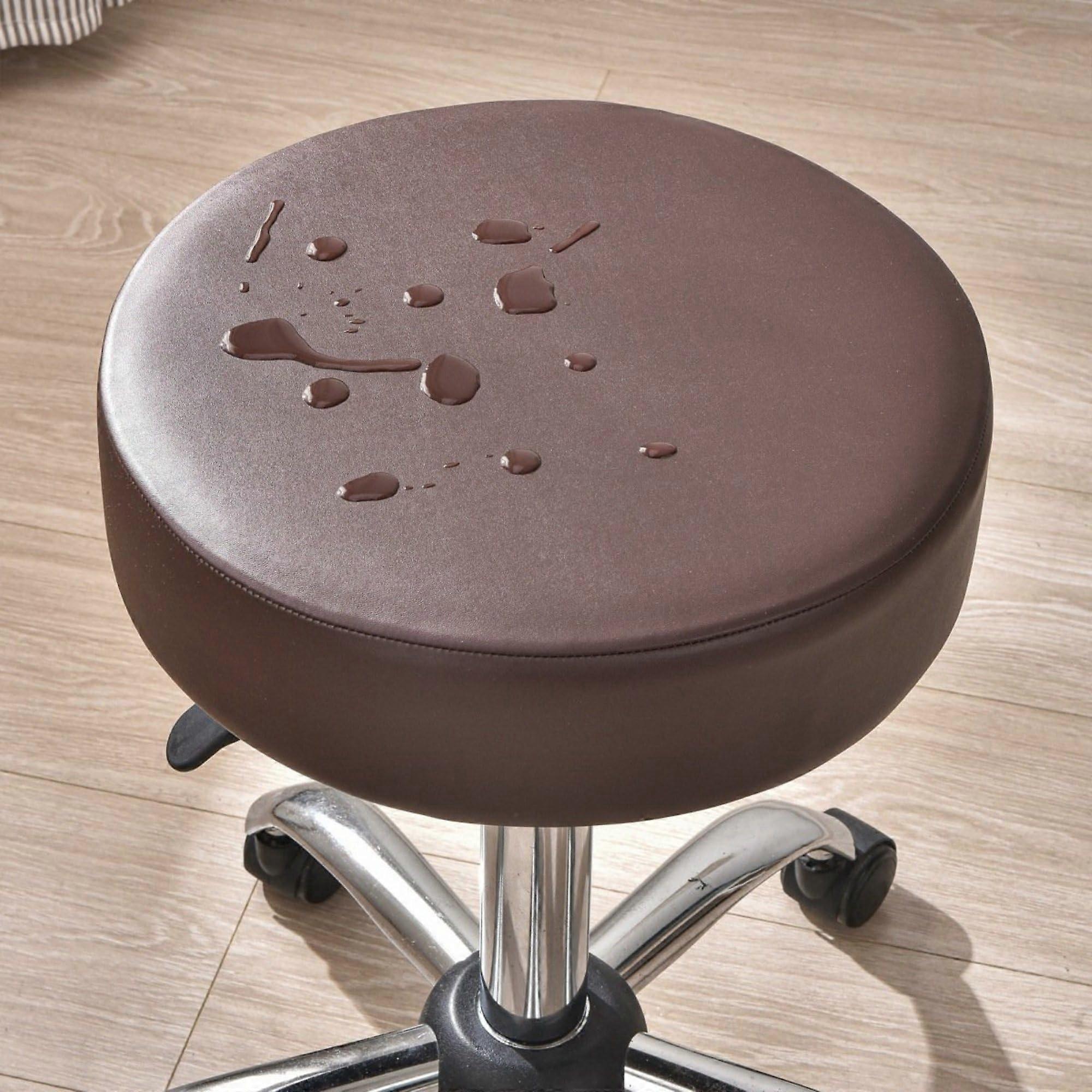 Waterproof Leather Round Bar Stool Cover 1Piece Coffee Color Elastic Foam Padded Cushion Diameter 3038cm