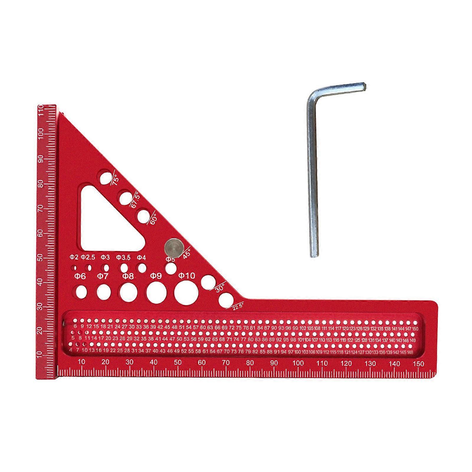 Aluminum Triangular Layout Measuring Tool Multiple Angles Measuring Ruler with Dowel Pin Wrench for Carpenter Engineer Multicolor