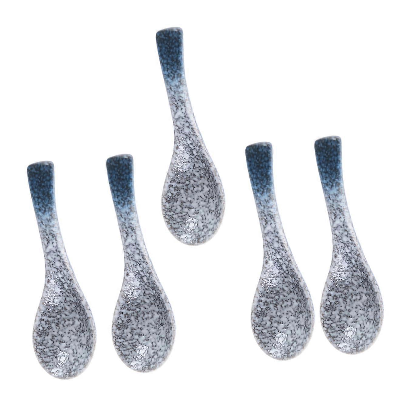 5Pcs Ceramic Soup Spoon Set with Smooth Polished Surface and Curved Handle for Asian Cuisine