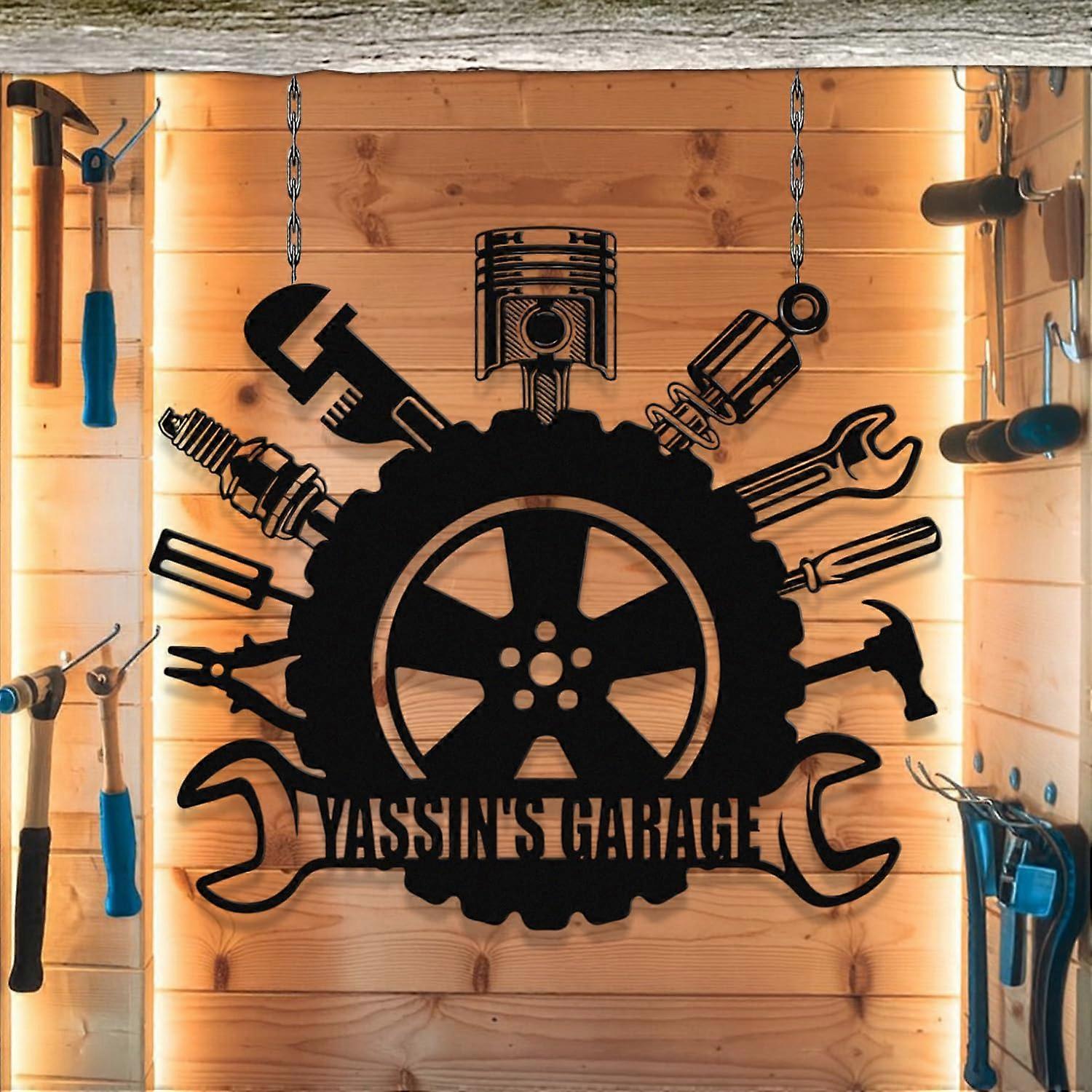 Custom Garage Sign  Metal Wall Art with Name, RustResistant Gift for Mechanics