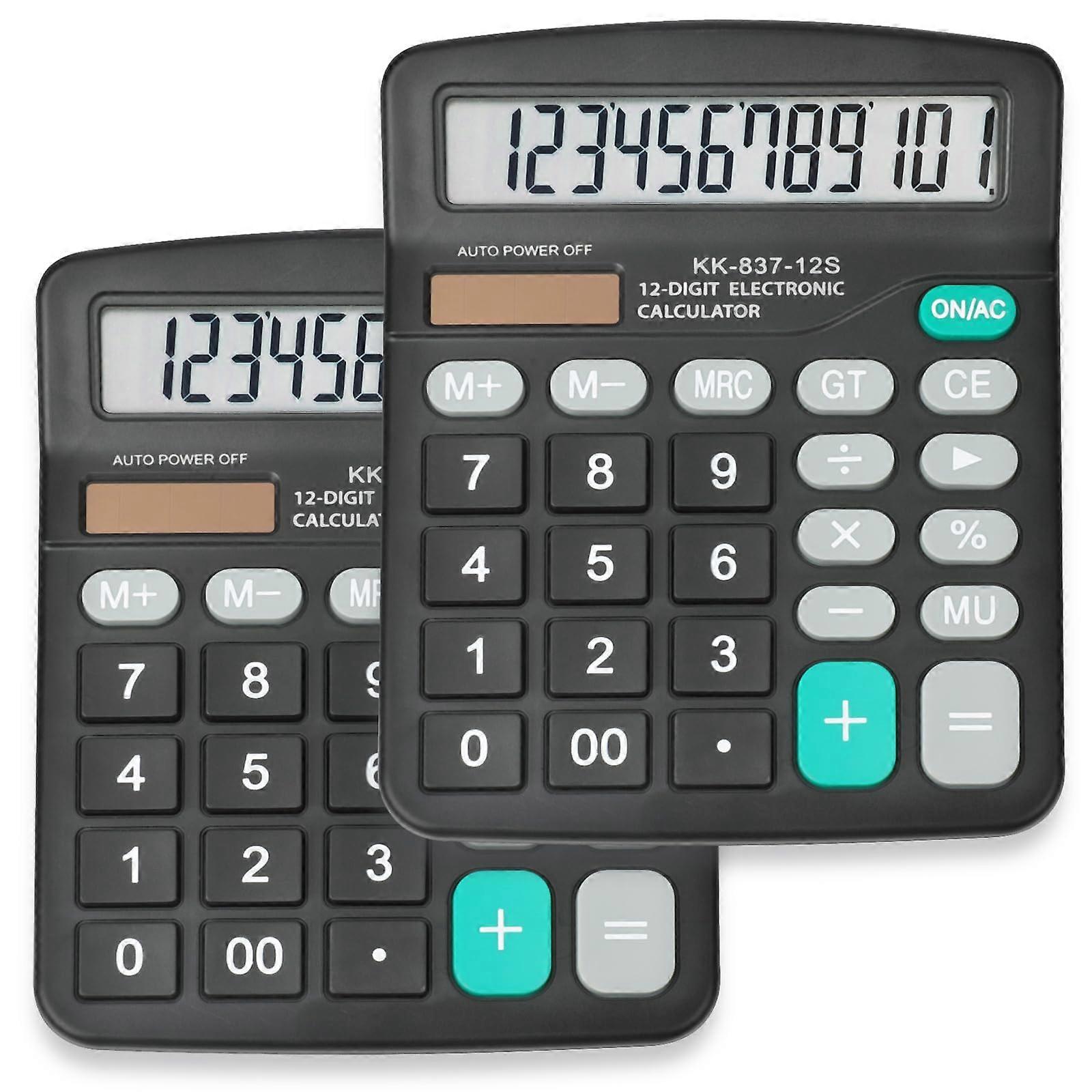 Pack of 2 Desktop Calculators, Large 12Digit Display, Dual Solar Battery Power, Big Button Design