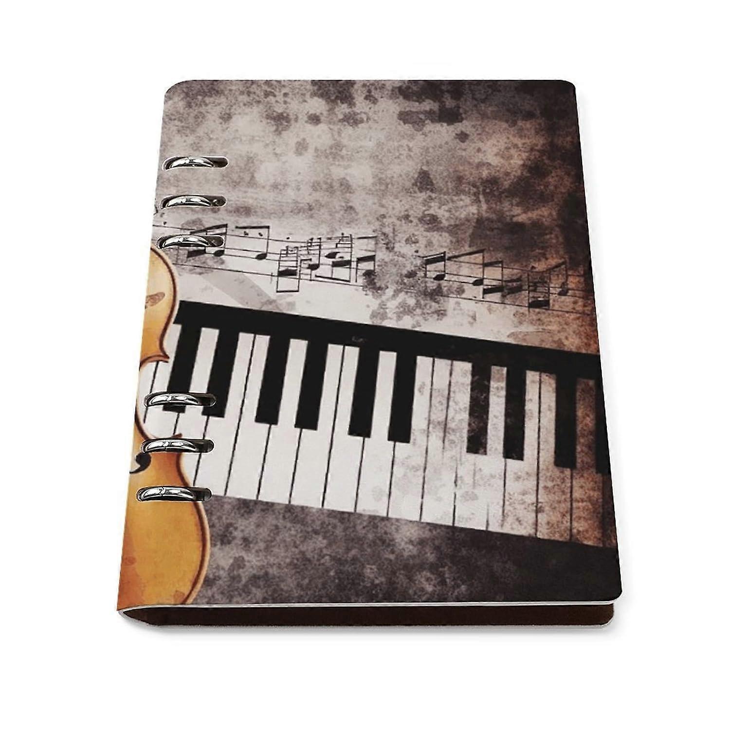 Piano Violin Music Notes Notebook Water Resistant Hardcover Note Book Refillable Notebook A5 Binder 6 Ring Planner Book Classic Business Journal