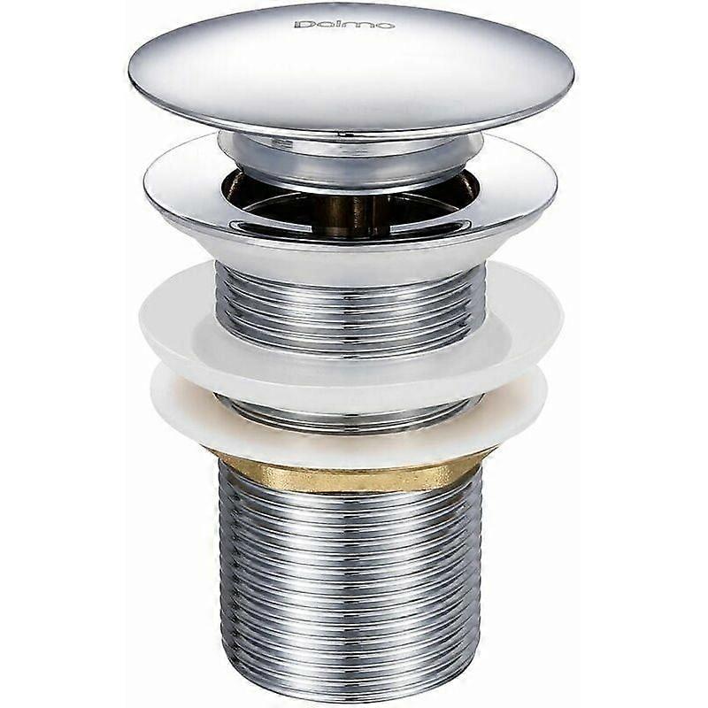 Pop-up Sink Drain without Overflow in Chromed Brass G 1-1/4, Equipped with an Easy Push-Button Opening and Closing System.