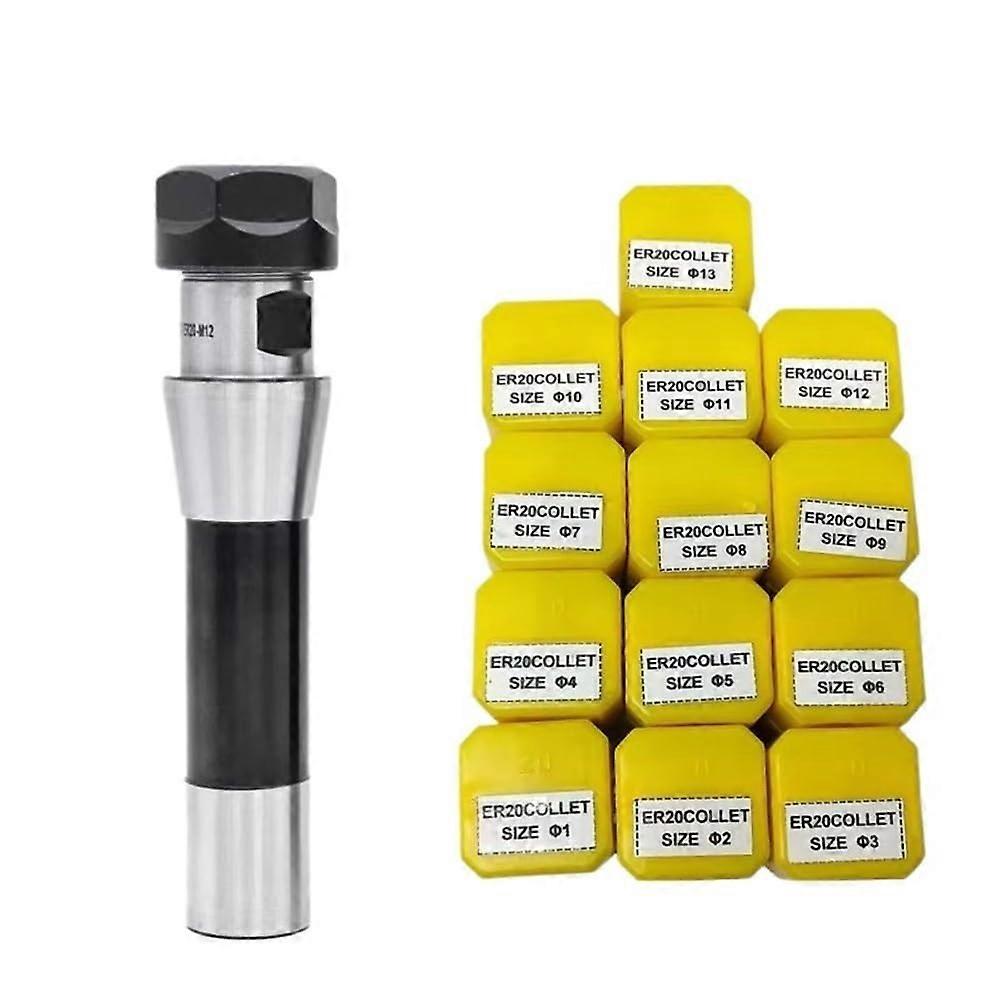 R8 ER20 Collet Chuck Set with R8 Taper Shank for Precision CNC Milling, 13PCS Hardened Steel