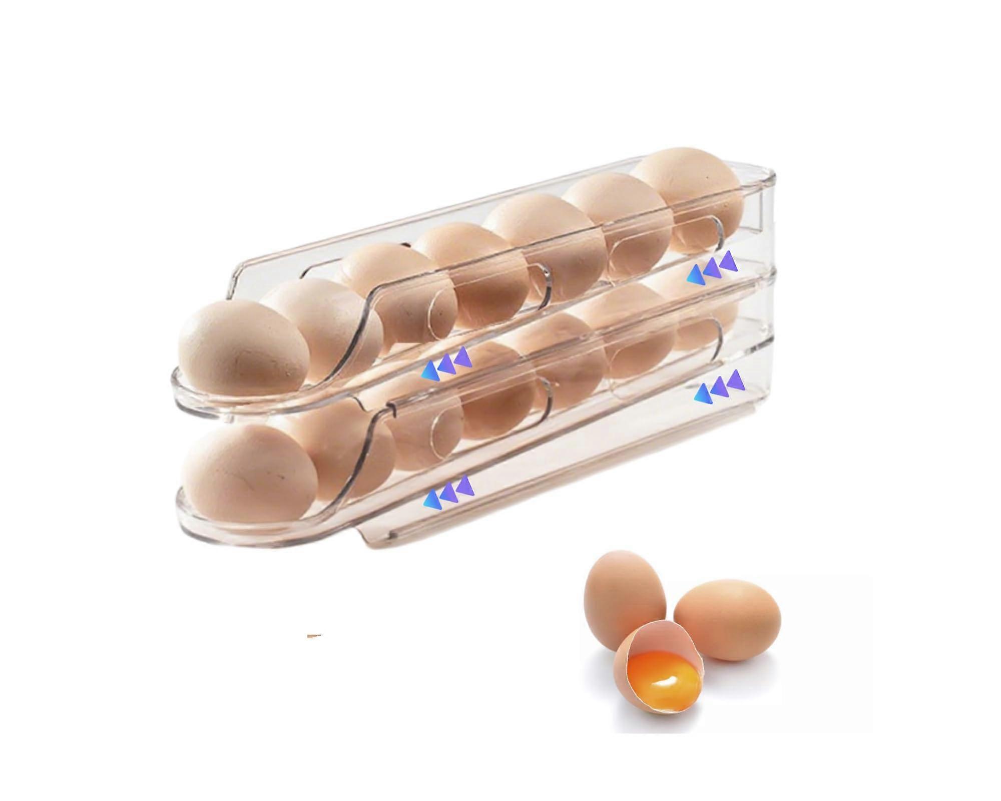 Egg Holder for Fridge, Auto Rolling 2Tier Organizer, Stackable Transparent Rack Holds 14 Eggs