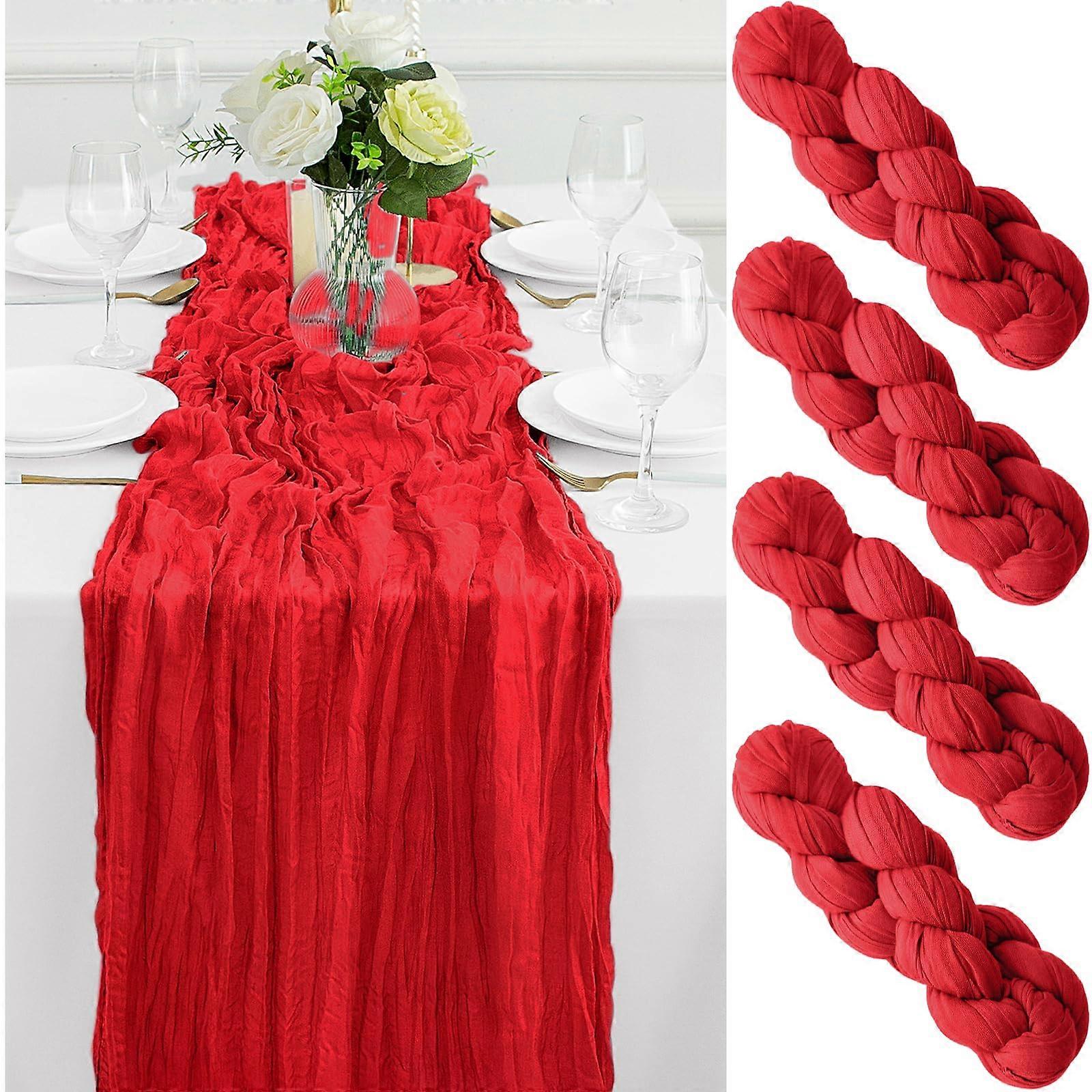 Red Cheesecloth Table Runner 10FT Set of 4 Rustic Boho Gauze Wedding and Party Decoration