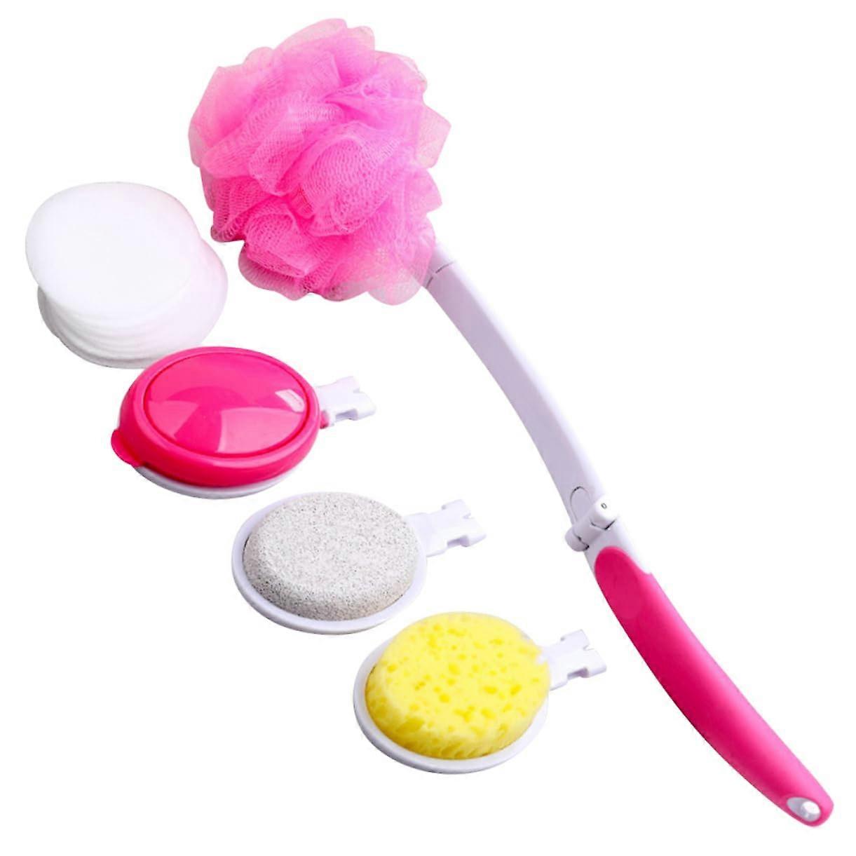 Long Handle Shower Brush Set with Foldable Design and Interchangeable Heads for Gentle Back Exfoliation