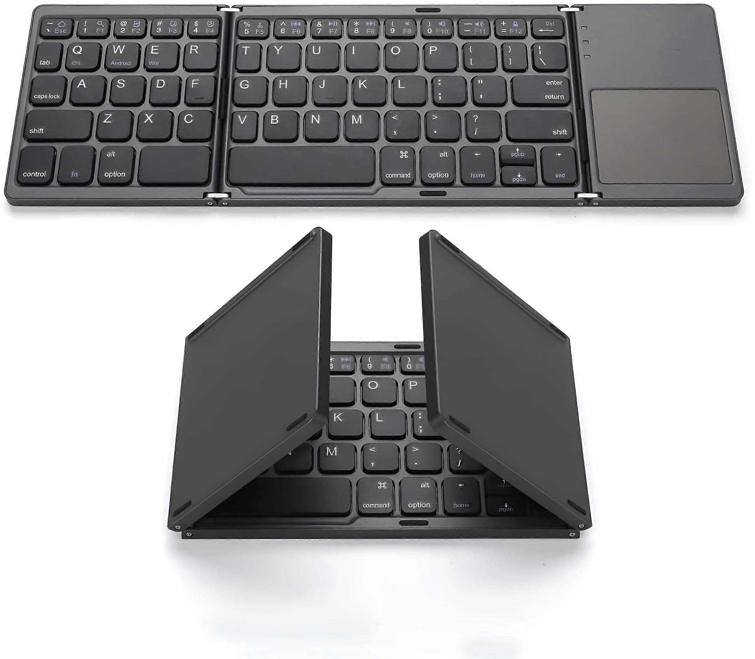 Bluetooth Foldable Keyboard with Touchpad, TriFold Rechargeable Wireless Compatible with Tablet, iPad and Android