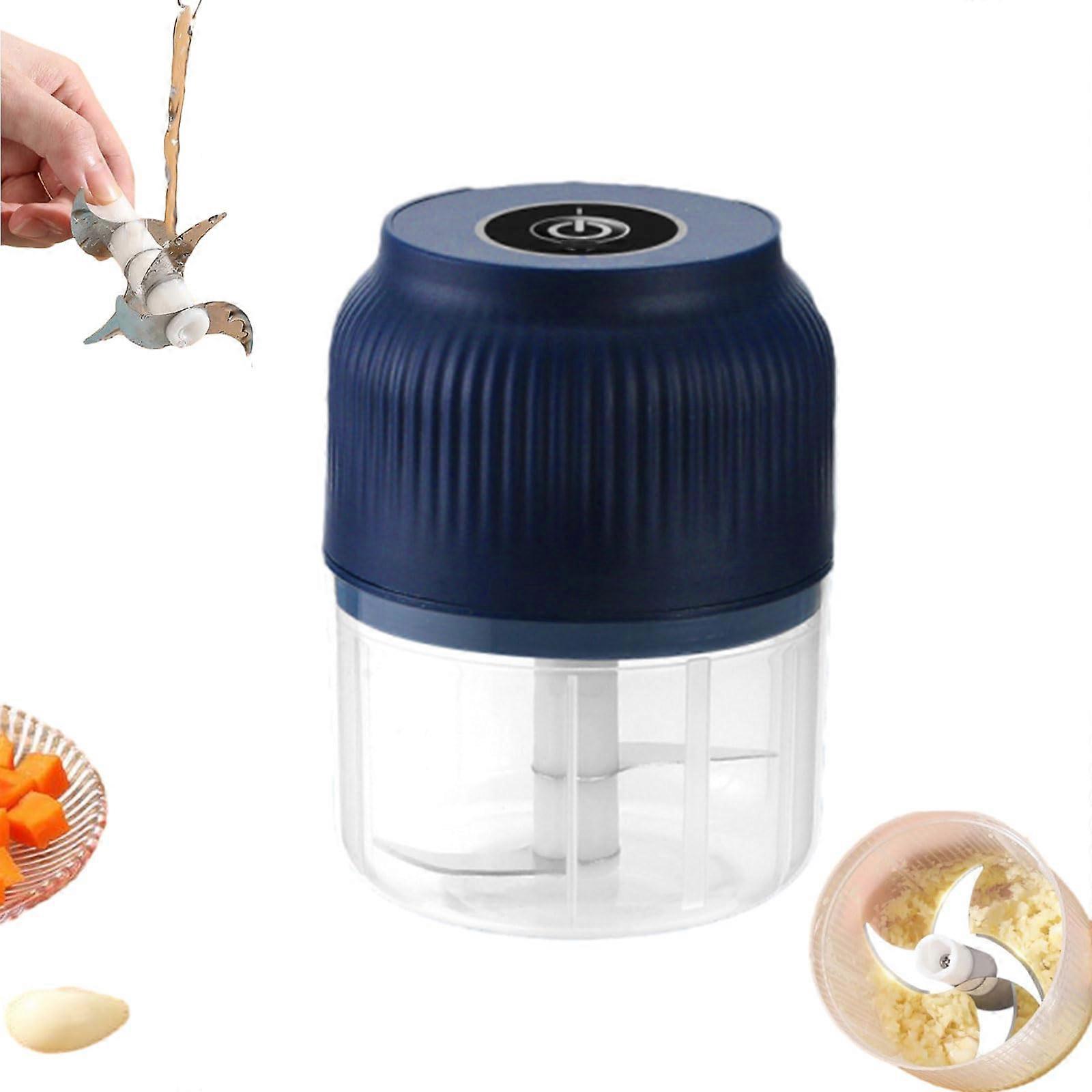 Electric Garlic Chopper Cordless Rechargeable Mini Food Processor for Onions Nuts Herbs Blue 2Blade