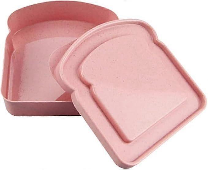 Toast Shape Pink Sandwich Container Lunch Box with Secure Lid, Reusable Bread Storage Box