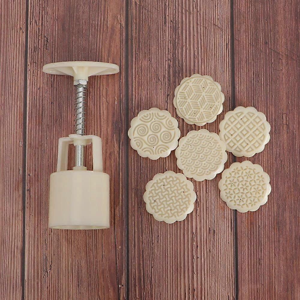 Mooncake Mold Set 50g Chinese Style Cookie Stamp Cutter with Geometric Pattern Hand Press for Baking