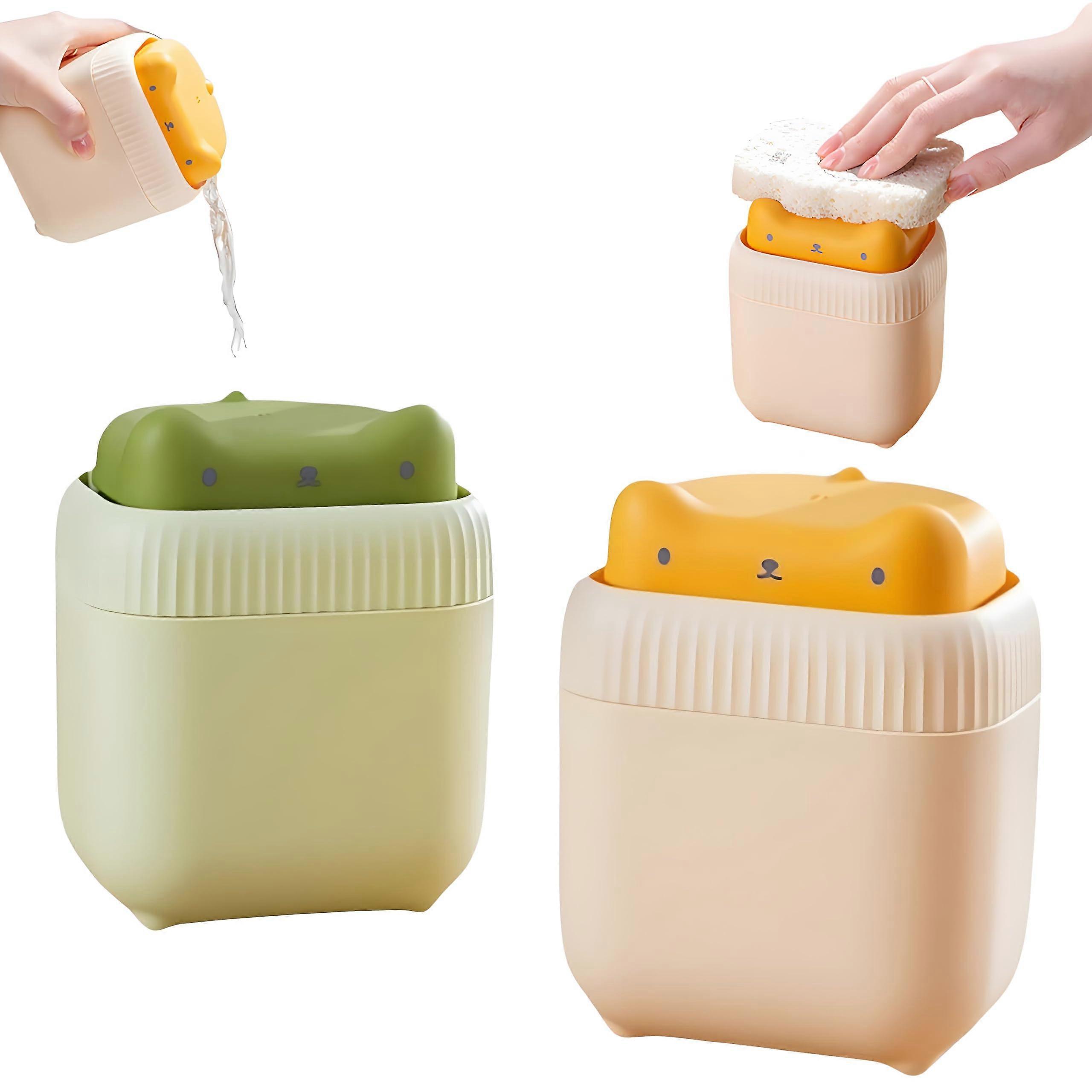 Kitchen Soap Dispenser with Sponge Holder, OneHanded Pump, Includes Two Brushes, Green