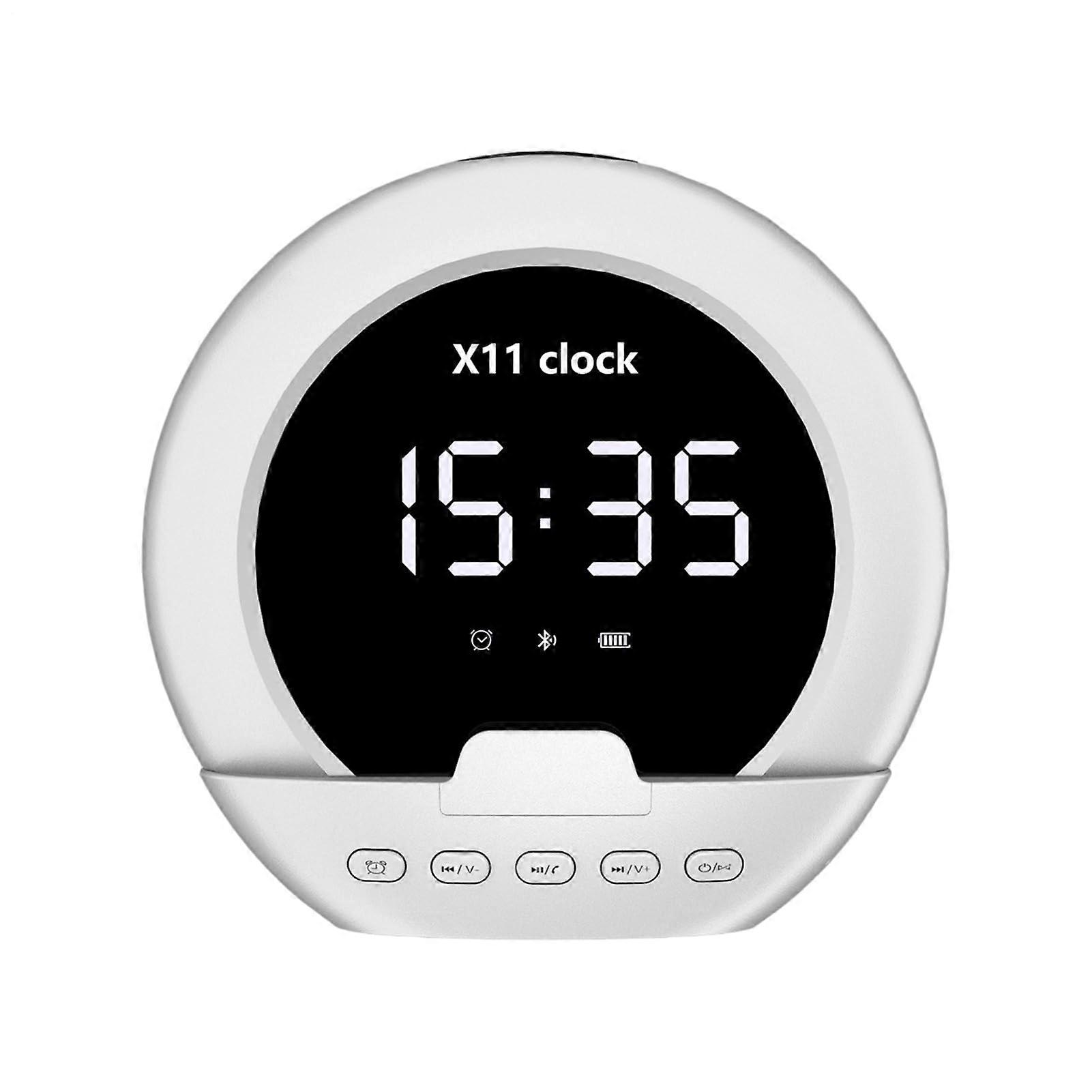 Bluetooth Alarm Clock Speaker with Smart Time Display, Temperature Screen, 3 in 1 Design, White