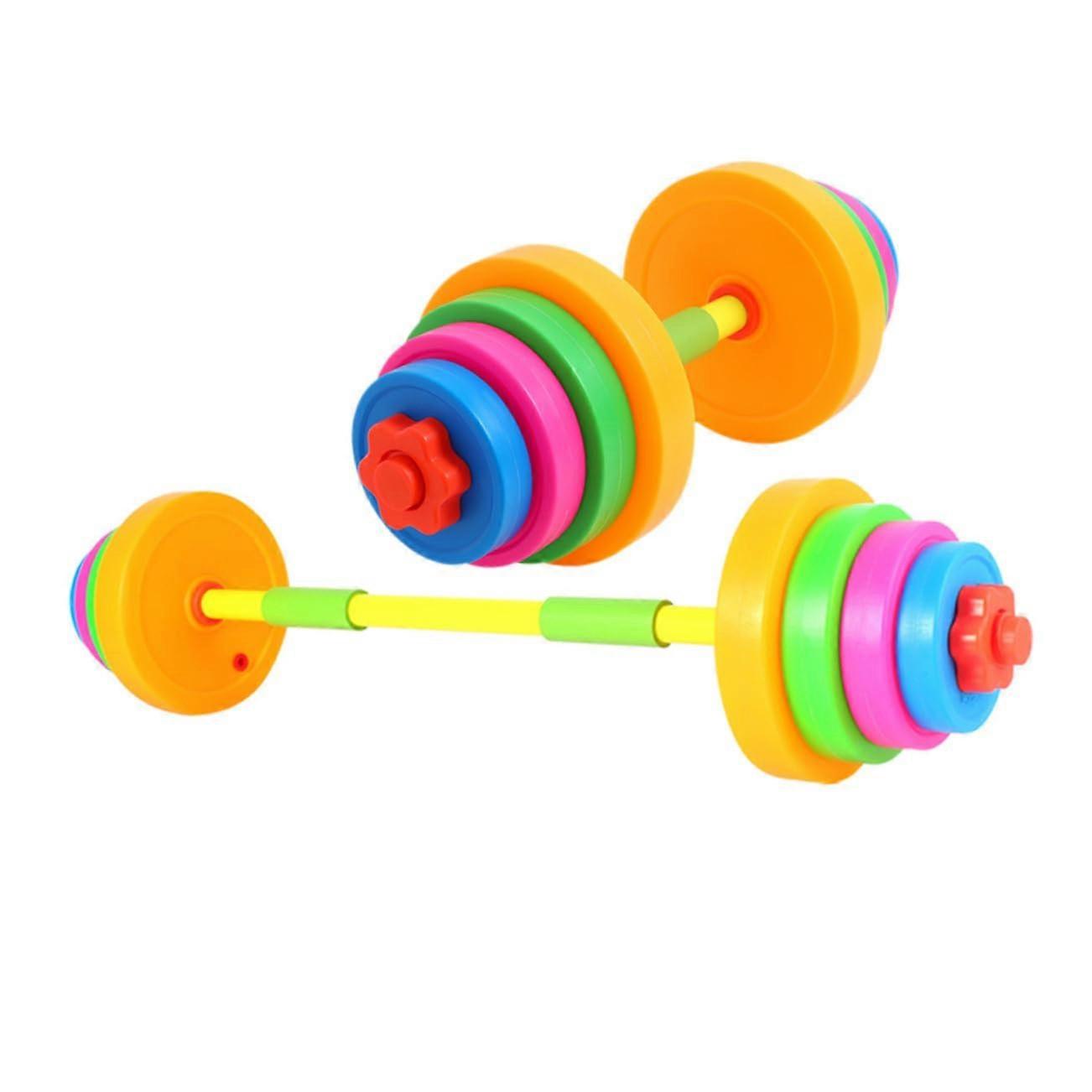 Kids Adjustable Dumbbell Set with Plastic Barbell, Bright Color Weights for HandEye Coordination Training