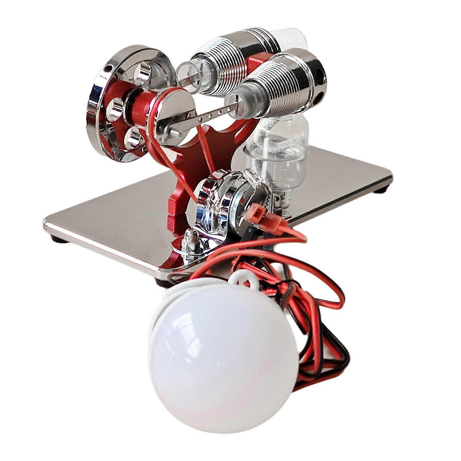 Stirling Engine Model Generator with LED Light, CNC Aluminum Base, Educational Science Kit Decor