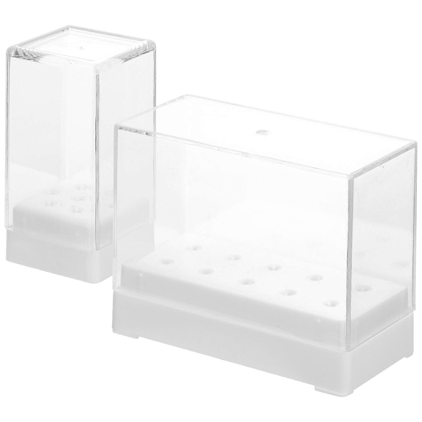 Nail Drill Bit Storage Box for Manicure Use 2Pcs Plastic Container