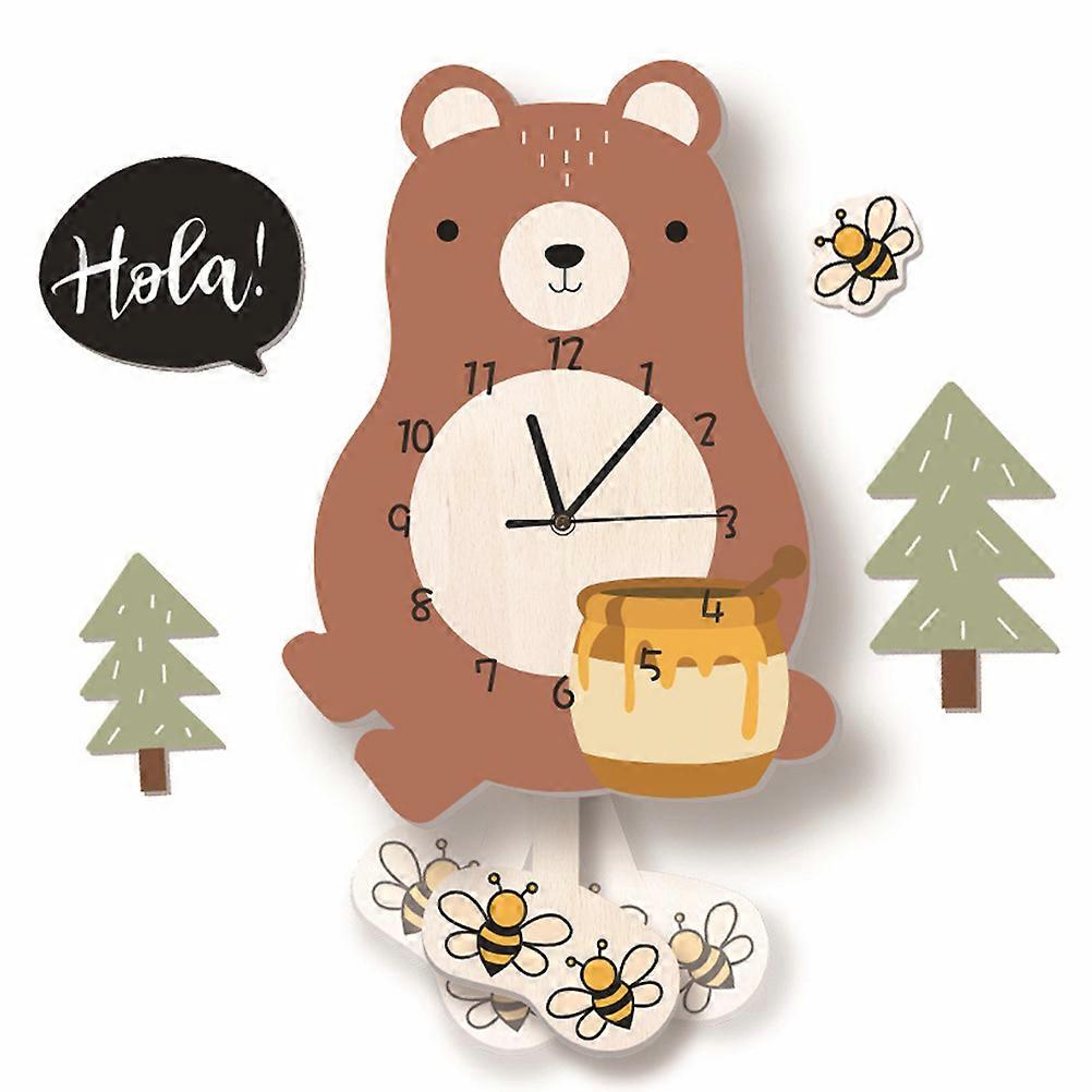 Wall Clock for Kindergarten Bear Pattern Swing Clock for Home 1Pcs