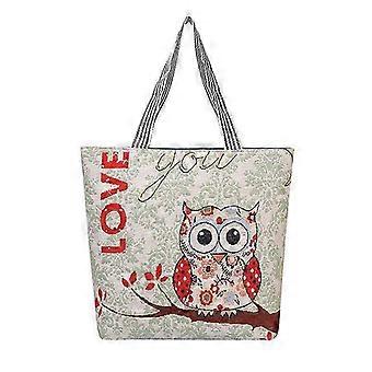 Lady Owl Cartoon Canvas Handbag Shoulder Bags Large Messenger Tote Purse Travel