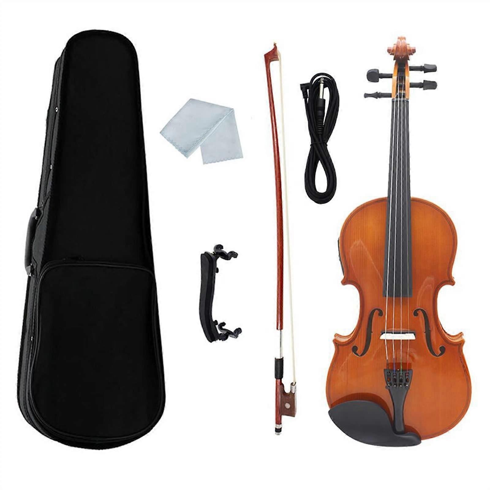 4/4 Full Size Electric Violin Kit Solid Wood Face with Bow Case Shoulder Rest Cable for Beginners
