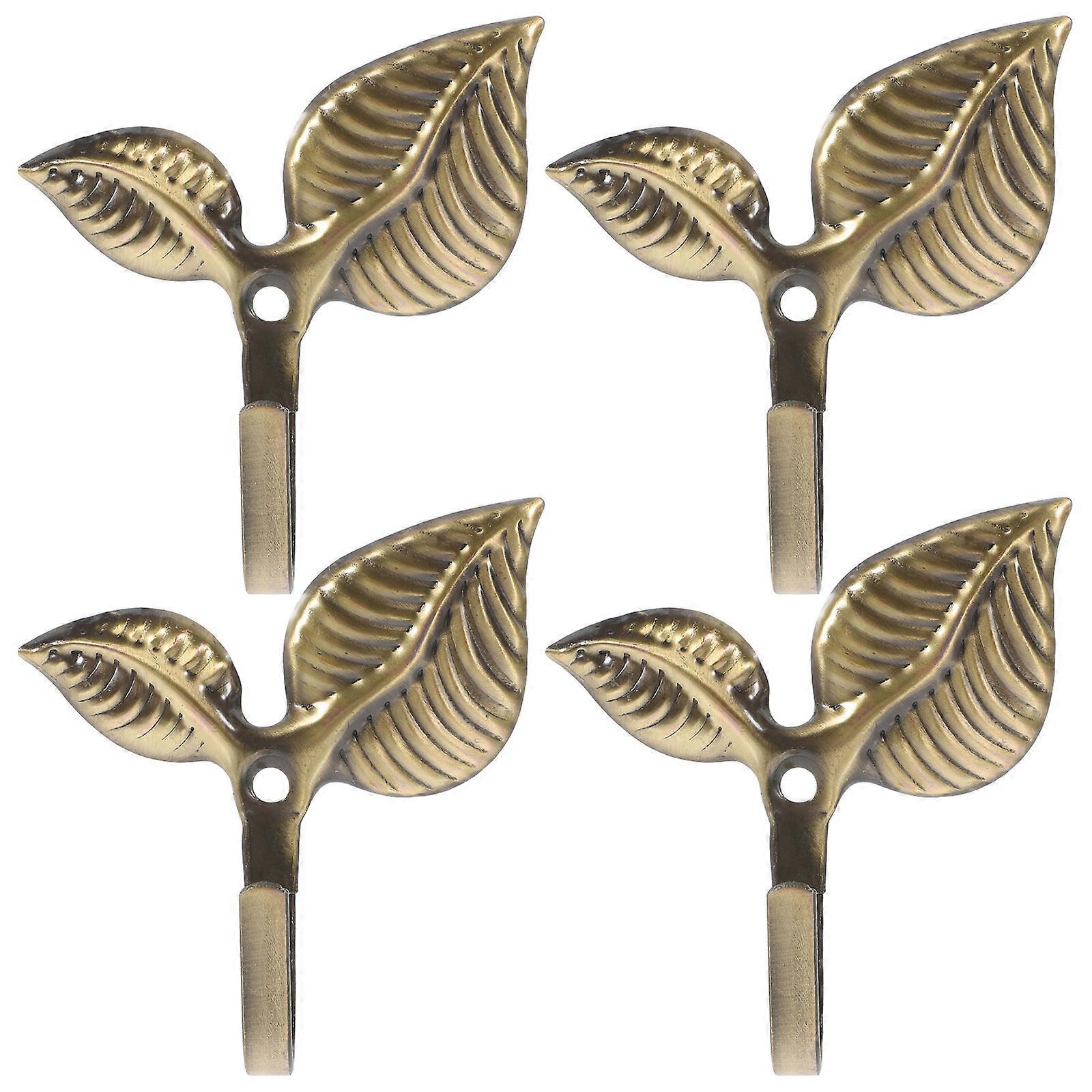 4pcs Wall Mounted Leaf Hook Wrought Iron Rustic Wall Hook Decorative Coat Hook Metal Hook