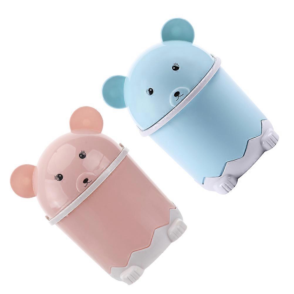 Garbage Bin Desktop Flip Lid Function 2Pcs Plastic Trash Cans