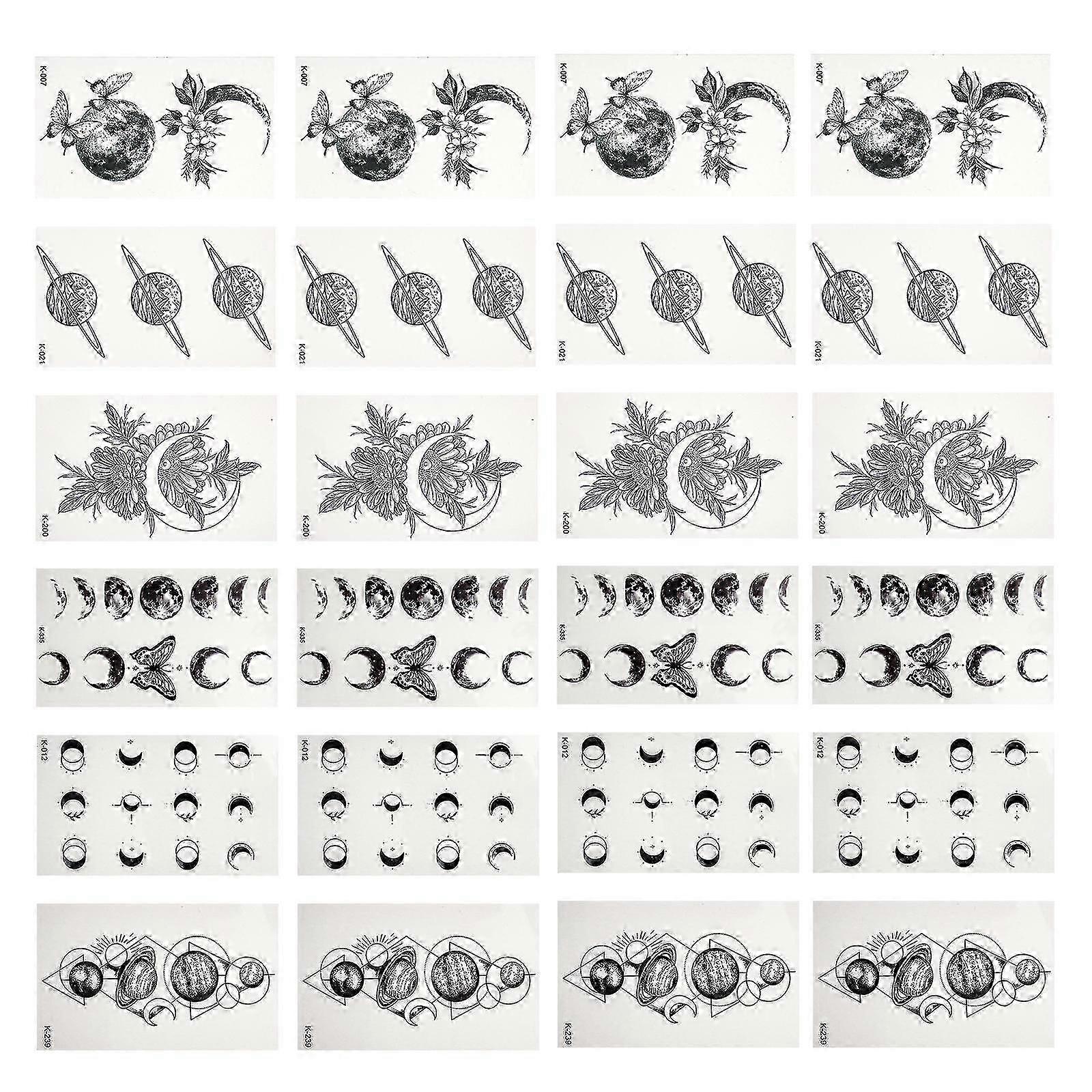Tattoo Stickers Creative Butterflies Moon Pattern Decals for Decor 24 Sheets