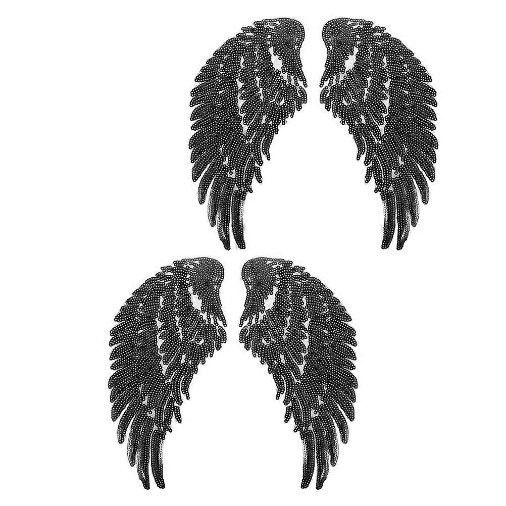Black Sequin Clothes Patch Angel Wings Patch for Clothes Decor 2Pairs