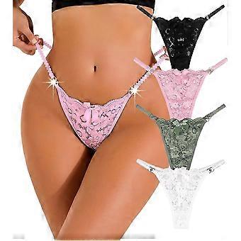 4Pack Women G-String Thongs T-back Lace Hollow Out Low Waist Thongs Underwear Panties
