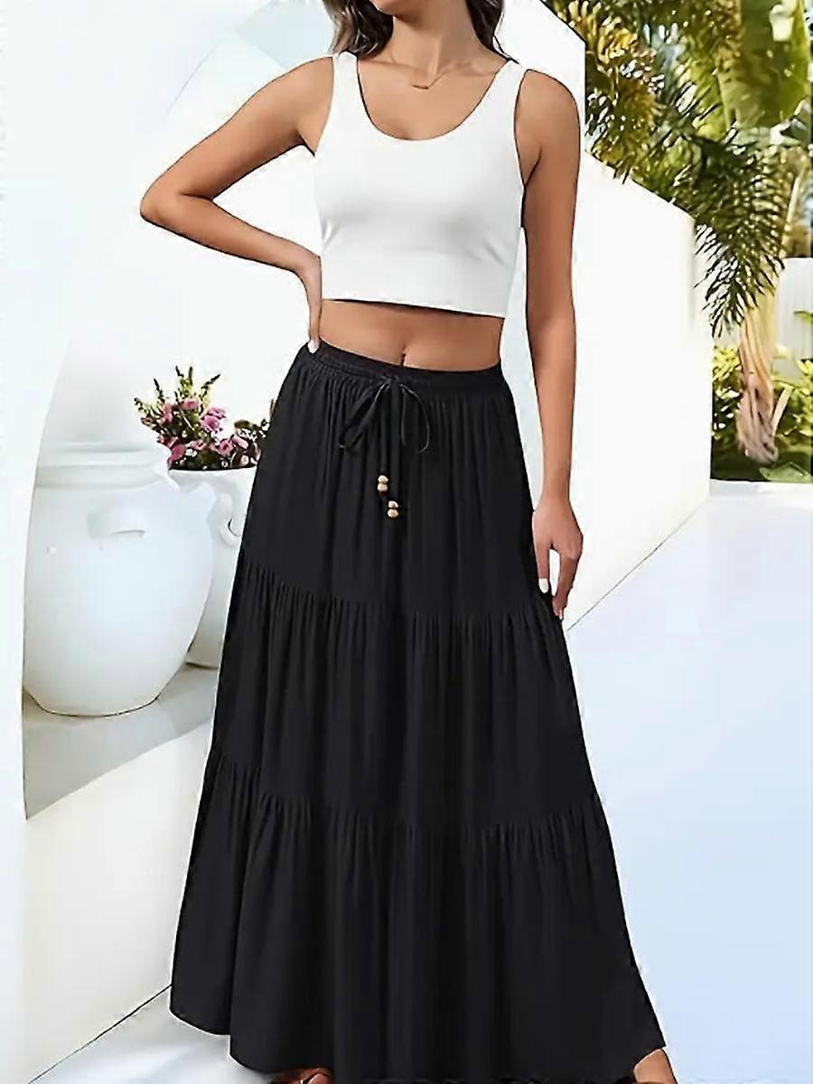 Women's Oversized Patchwork Fold-Over Pocket Midi Skirt Casual & Versatile