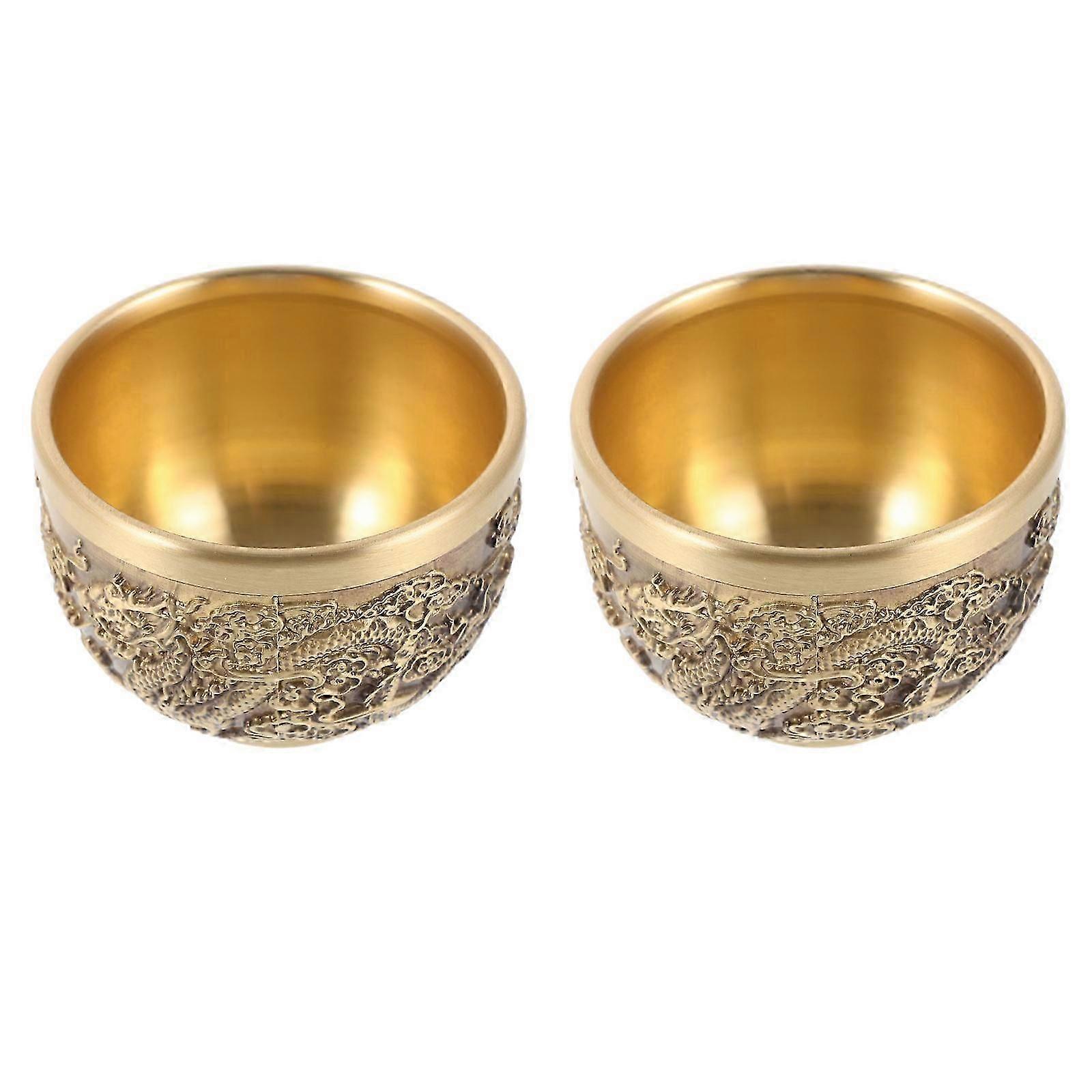Copper Cup Dragon Pattern Tea Cup for Decor 2Pcs Set